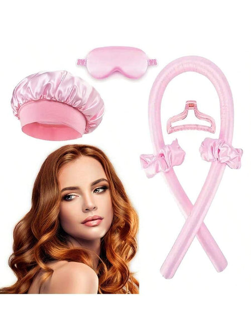 12PCS Heatless Curls Overnight Set, Heatless Curling Set for All Hair Types, Satin No Heat Hair Rollers with Scrunchies & Clips - Safe & Comfortable to Sleep in for Natural Waves(Pink)