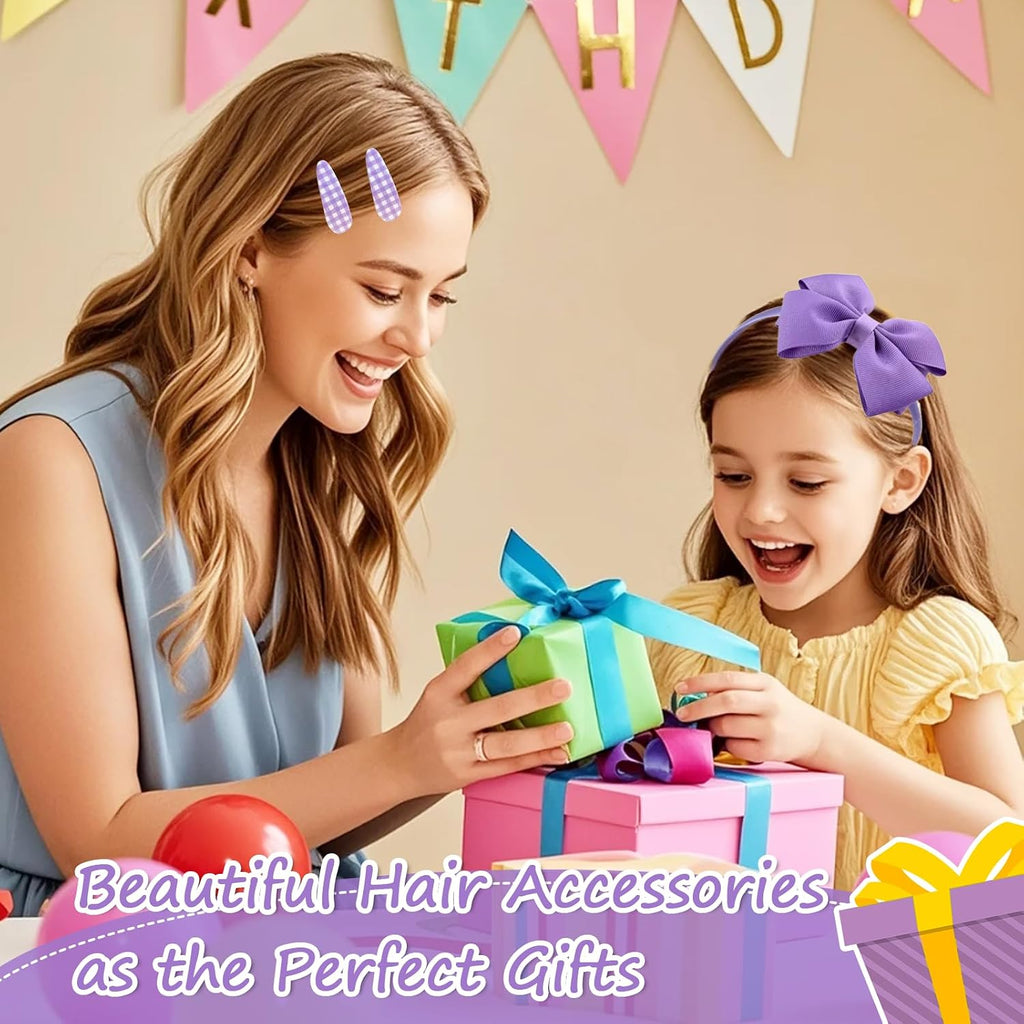 Green Hair Accessories for Girls, 28 Pcs School Hair Accessories Include Bow Hair Clips Headband Hair Bands Ribbon Ponytail Holder, Hair Bows Set for Girls Daily Dress (Available in blue, red yellow, green )