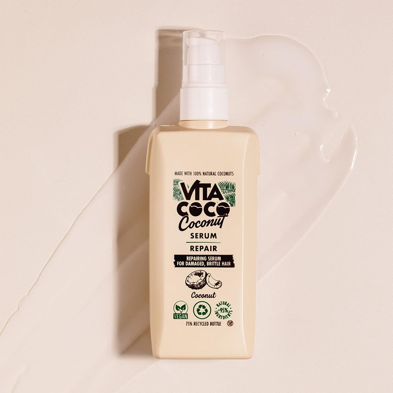 Vita Coco Coconut Repair Serum for Damaged Hair 150ml, 95 Percent+ Natural Repairing Hair Treatment, protects and repairs, for all hair types