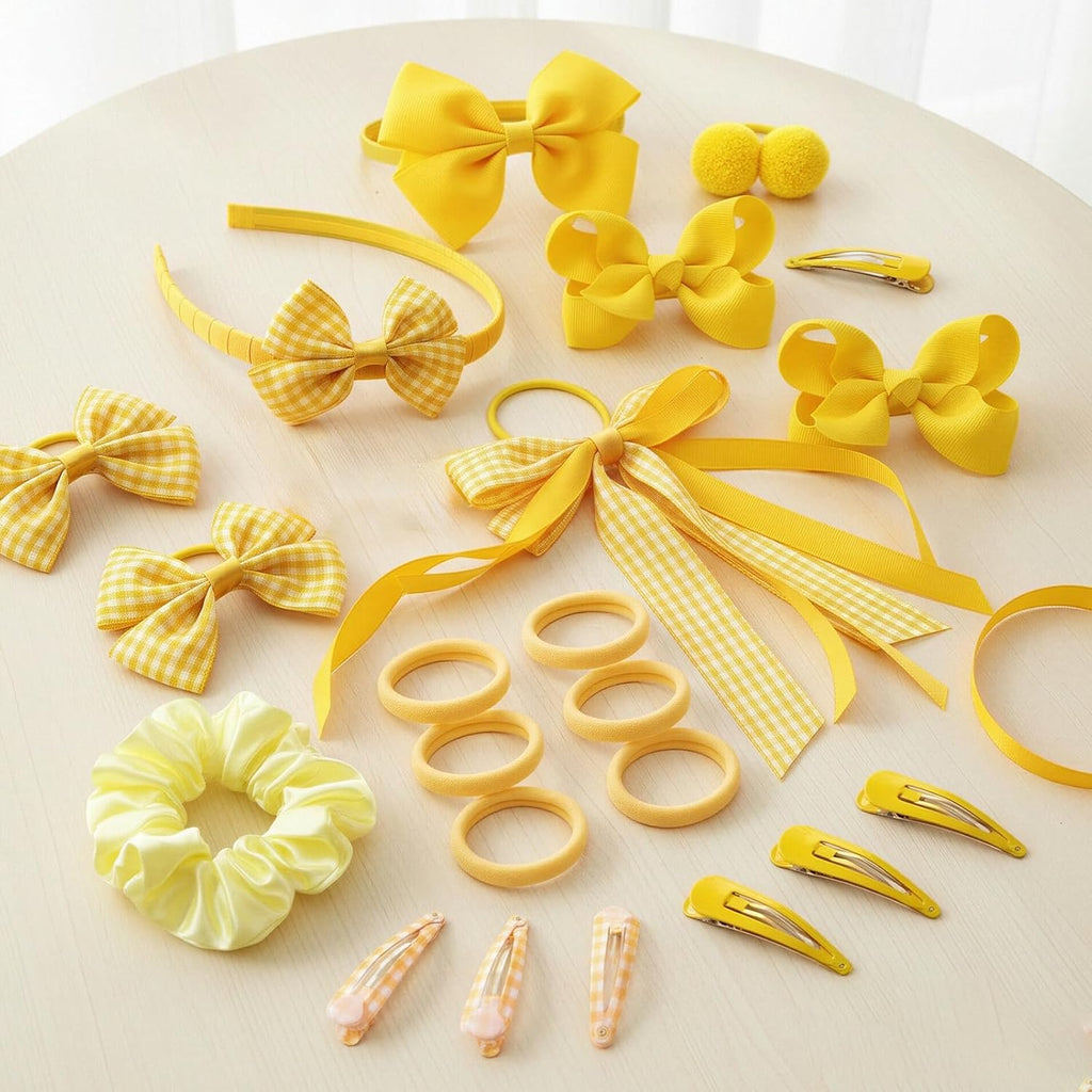 Green Hair Accessories for Girls, 28 Pcs School Hair Accessories Include Bow Hair Clips Headband Hair Bands Ribbon Ponytail Holder, Hair Bows Set for Girls Daily Dress (Available in blue, red yellow, green )