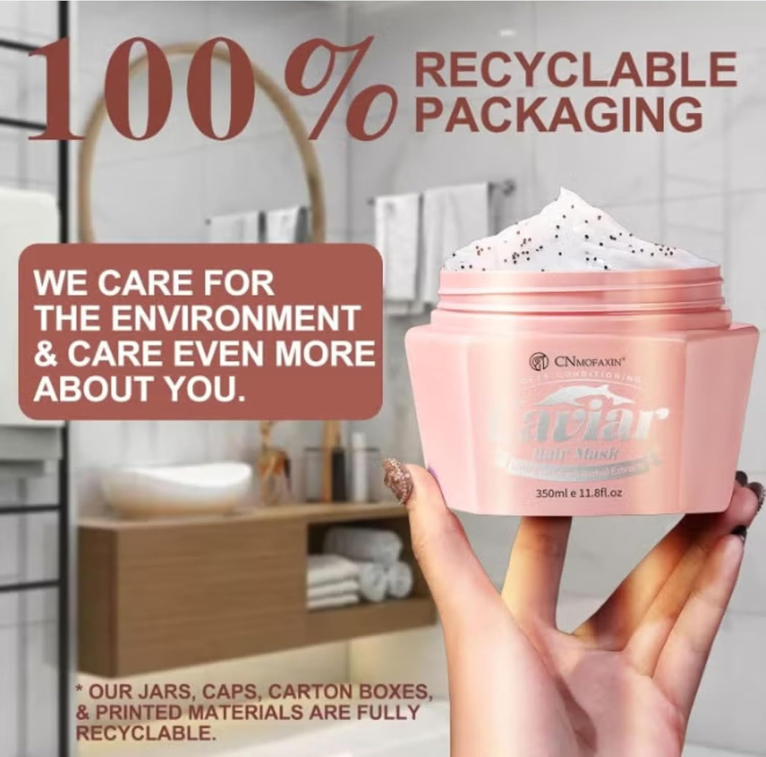 Deep Conditioning Hair Mask 350ml - Caviar & Keratin Hair Repair Treatment for Dry, Frizzy, Damaged Hair - Sulfate Free Moisturising Hair Mask with Botanical Extracts for Softness & Shine