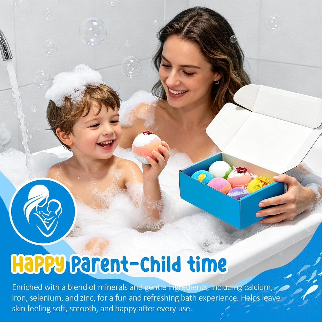 Kids Bath Bombs – Fizzy Bath Bubbles with Cocoa & Shea Butter – Surprise Bath Bombs for Kids Gentle on Delicate Skin – Colourful Bathtime Fun for Children – Ideal Gift for Boys & Girls – 6 Pack