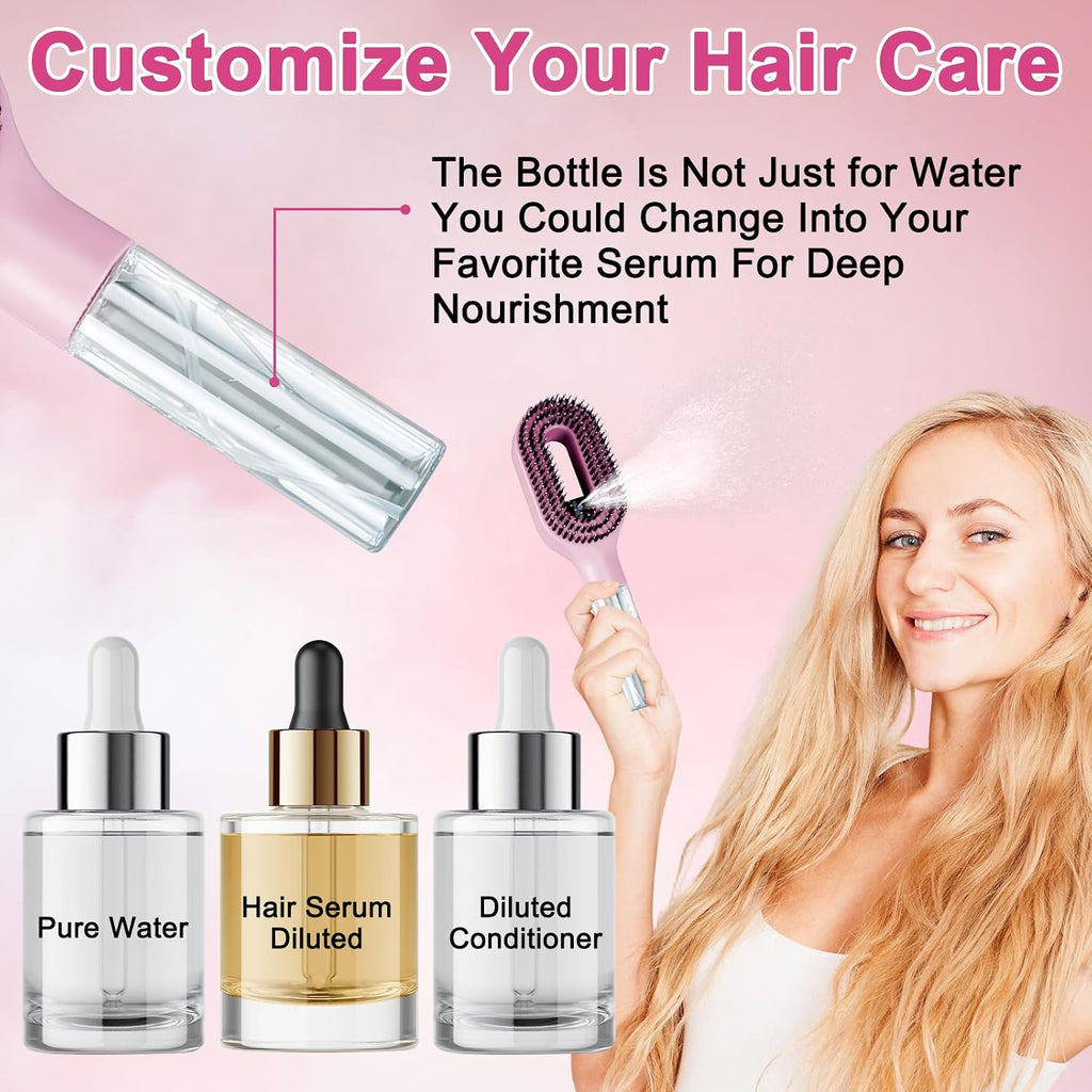 Spray Hair Brush 2-In-1 Mist Hairbrush Spray Massage Comb | Steam Hairbrush with Water Spray Portable Clean Wet & Dry Anti Frizz Detangling for Curly Wavy Straight Hairs