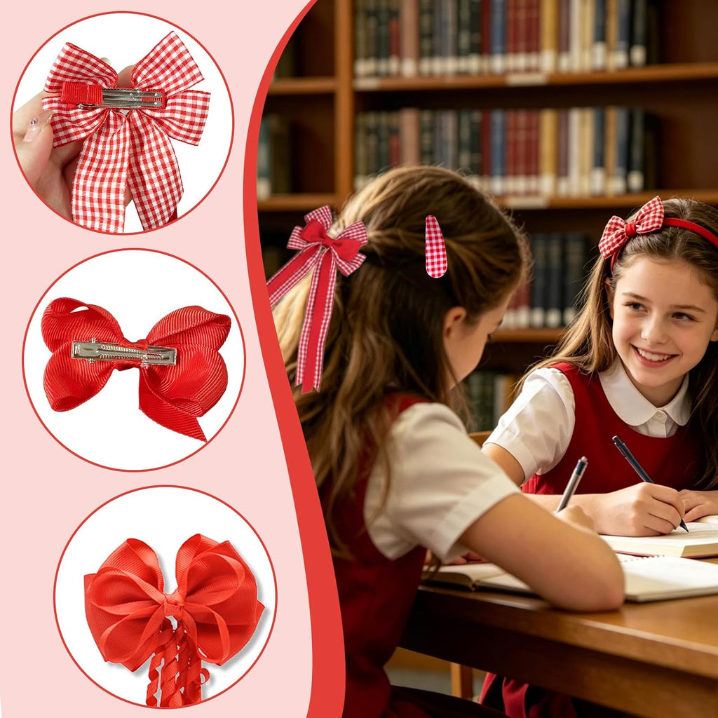 Green Hair Accessories for Girls, 28 Pcs School Hair Accessories Include Bow Hair Clips Headband Hair Bands Ribbon Ponytail Holder, Hair Bows Set for Girls Daily Dress (Available in blue, red yellow, green )