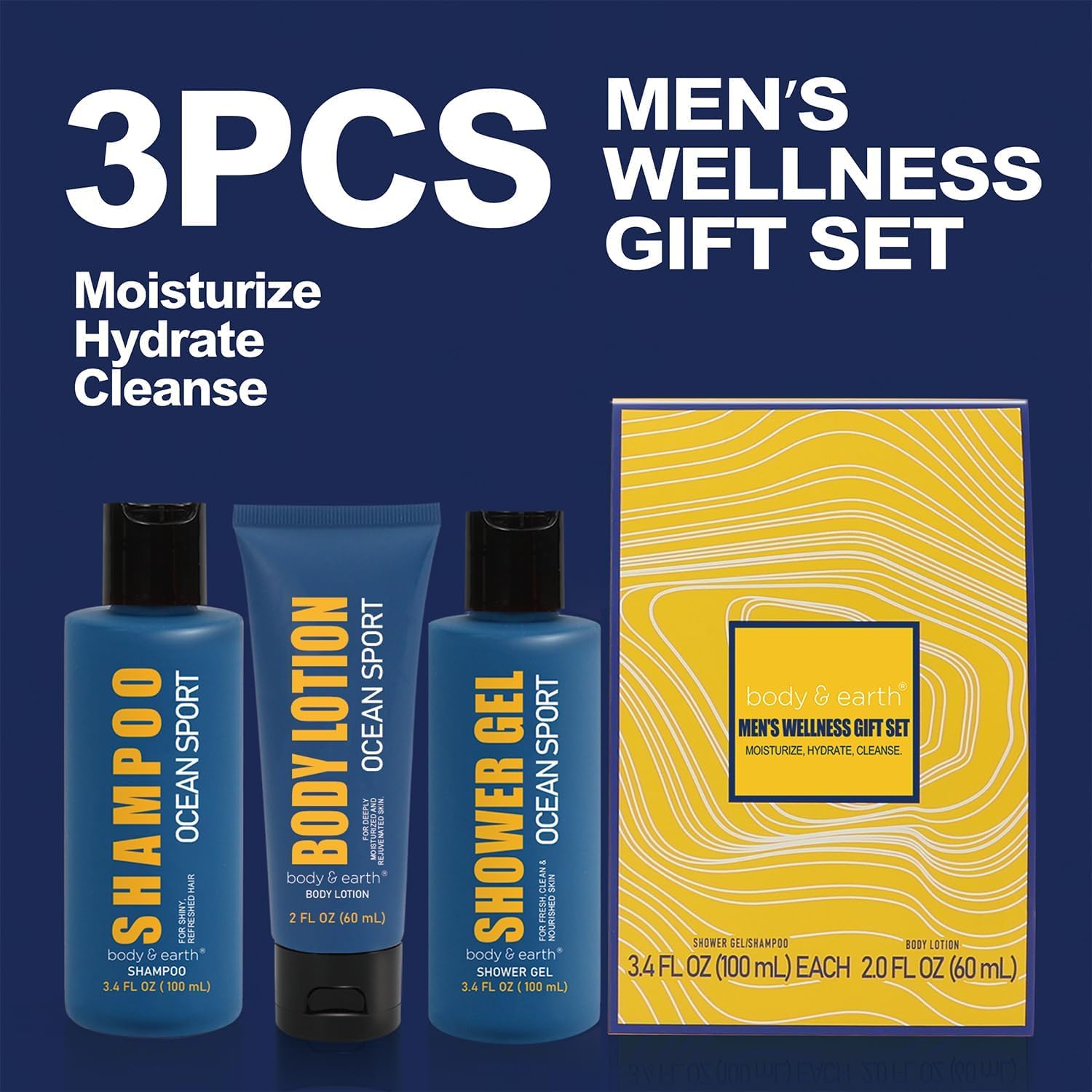 Bath and Body Gift Baskets for Men Body & Earth 9Pcs Fresh Citrus Mens Bath Set with Body Lotion, Face Wash, Shower Gel, Bubble Bath, Loofah Gift Set for Men Fathers Day Valentine Gifts Christmas