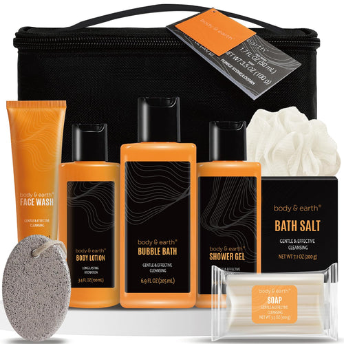 Bath and Body Gift Baskets for Men Body & Earth 9Pcs Fresh Citrus Mens Bath Set with Body Lotion, Face Wash, Shower Gel, Bubble Bath, Loofah Gift Set for Men Fathers Day Valentine Gifts Christmas