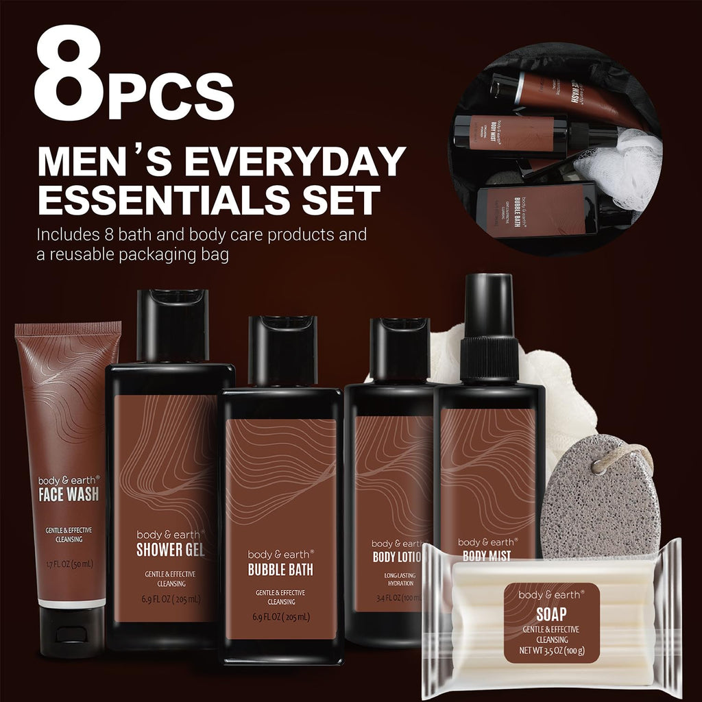 Bath and Body Gift Baskets for Men Body & Earth 9Pcs Fresh Citrus Mens Bath Set with Body Lotion, Face Wash, Shower Gel, Bubble Bath, Loofah Gift Set for Men Fathers Day Valentine Gifts Christmas