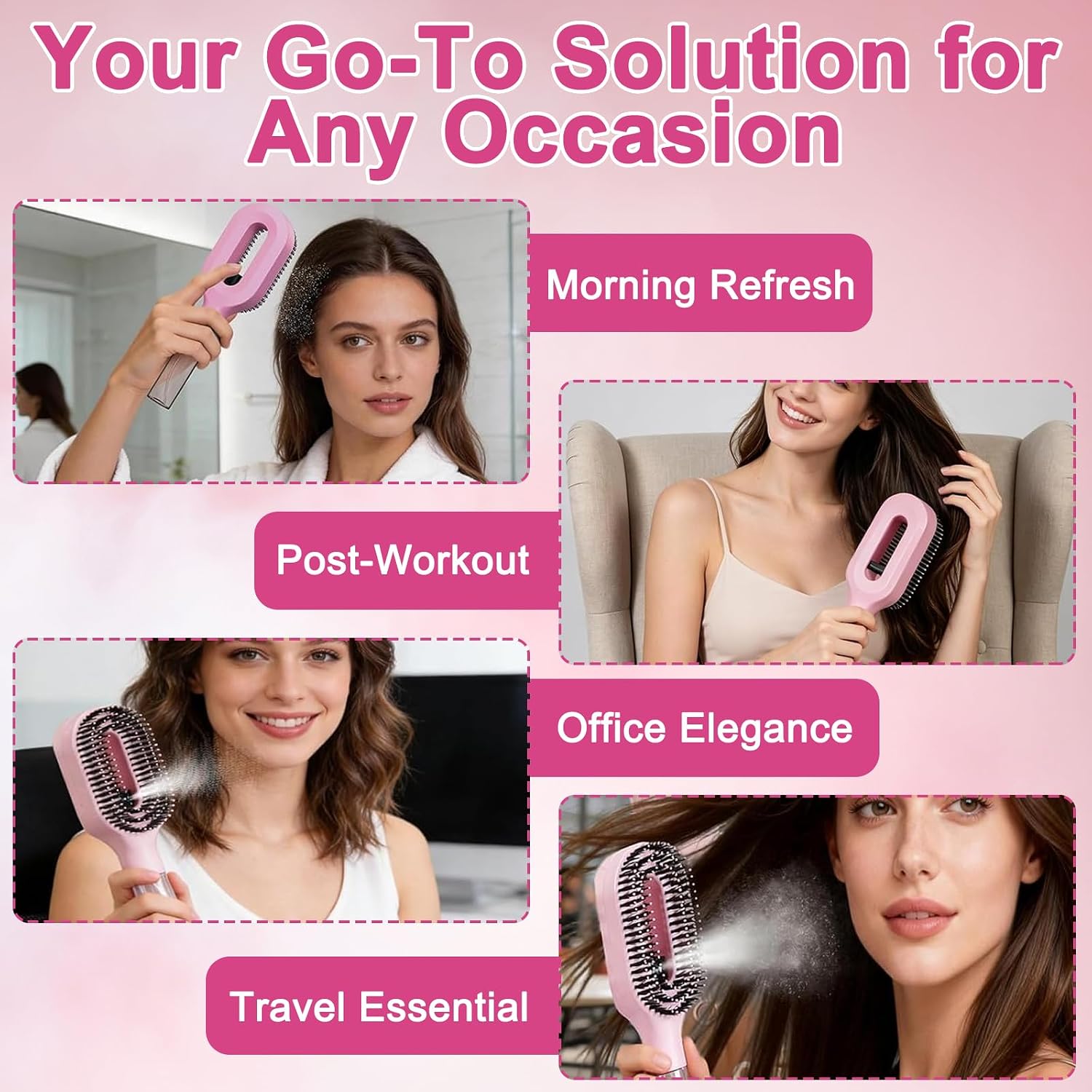 Spray Hair Brush 2-In-1 Mist Hairbrush Spray Massage Comb | Steam Hairbrush with Water Spray Portable Clean Wet & Dry Anti Frizz Detangling for Curly Wavy Straight Hairs