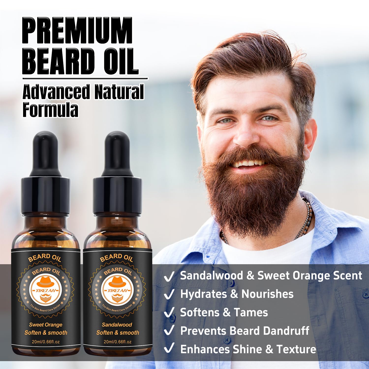 XIKEZAN Beard Grooming Kit for Men Gifts w/Beard Conditioner, 2 Scent Oil, Birthday Christmas Secret Santa Stocking Fillers Gifts for Men Him Dad Husband Boyfriend