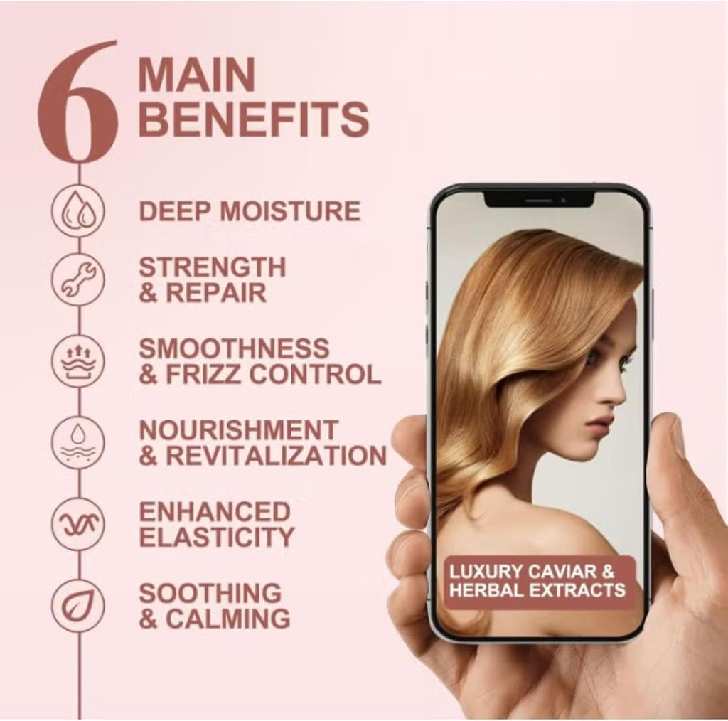 Deep Conditioning Hair Mask 350ml - Caviar & Keratin Hair Repair Treatment for Dry, Frizzy, Damaged Hair - Sulfate Free Moisturising Hair Mask with Botanical Extracts for Softness & Shine