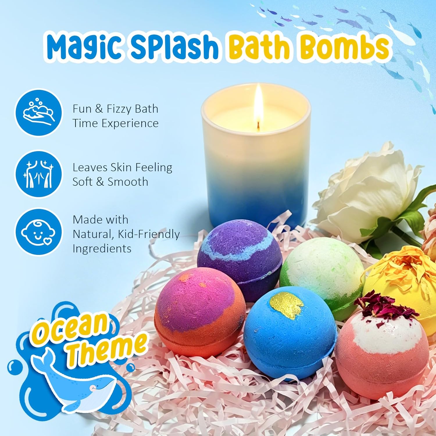 Kids Bath Bombs – Fizzy Bath Bubbles with Cocoa & Shea Butter – Surprise Bath Bombs for Kids Gentle on Delicate Skin – Colourful Bathtime Fun for Children – Ideal Gift for Boys & Girls – 6 Pack