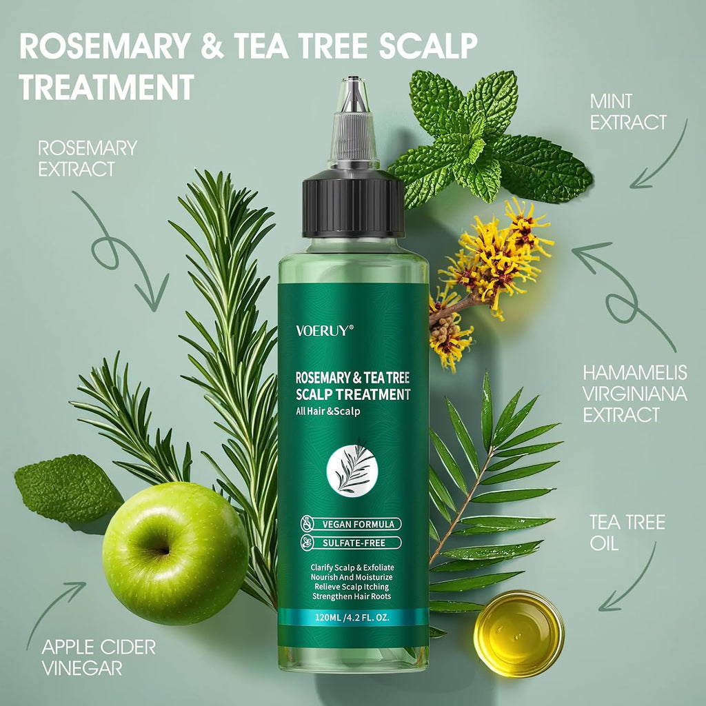 Rosemary & Tea Tree Scalp Treatment, Leave In Scalp Exfoliating, 120 ML | Anti-Dandruff, Dry & Itchy Scalp Relief, Hydrating Scalp Oil, Strengthens Hair Roots, Exfoliating Scalp Treatment