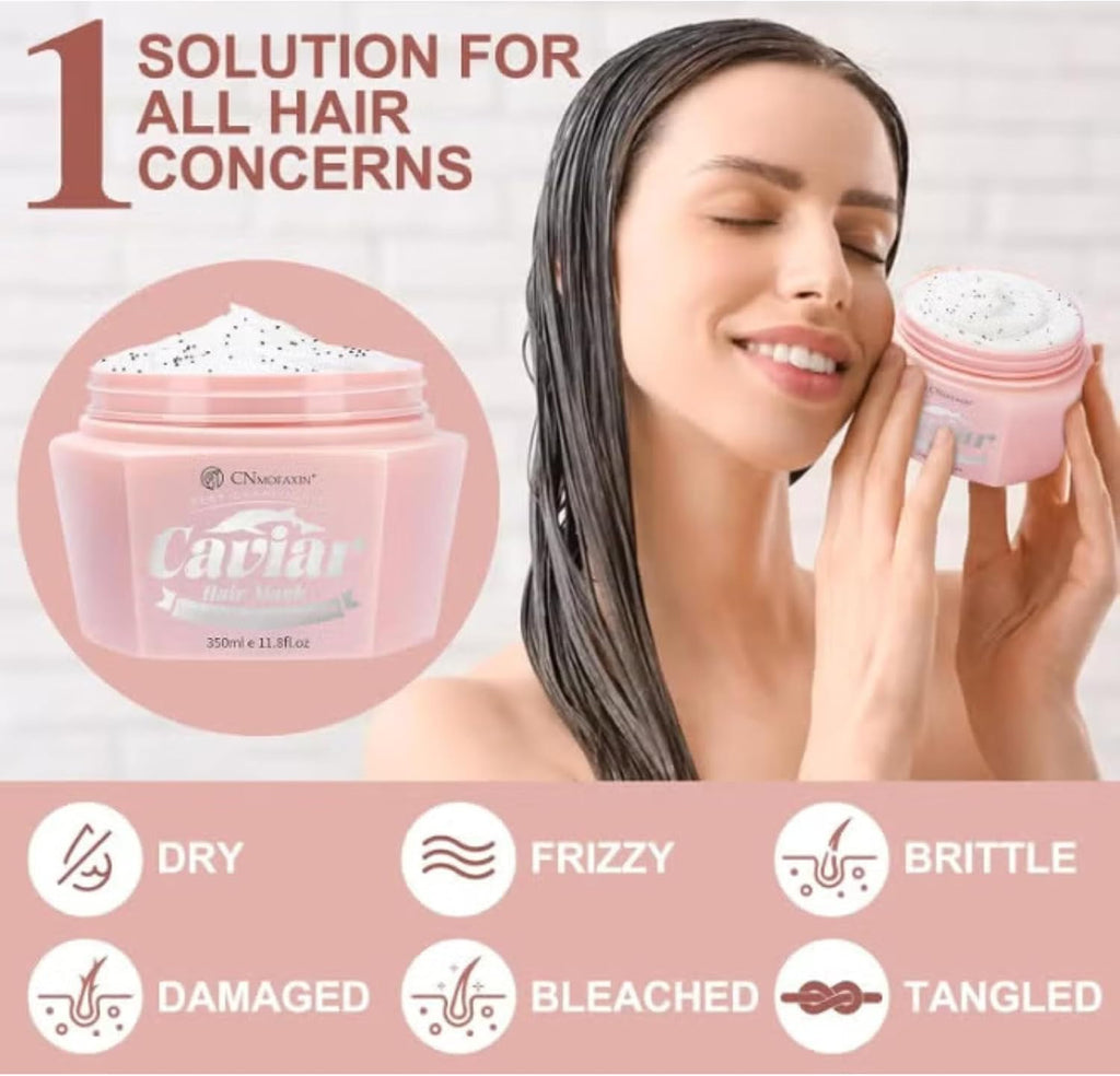 Deep Conditioning Hair Mask 350ml - Caviar & Keratin Hair Repair Treatment for Dry, Frizzy, Damaged Hair - Sulfate Free Moisturising Hair Mask with Botanical Extracts for Softness & Shine