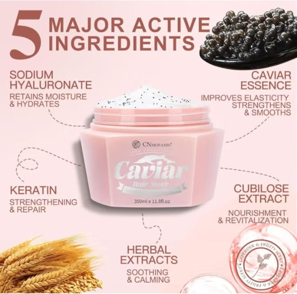 Deep Conditioning Hair Mask 350ml - Caviar & Keratin Hair Repair Treatment for Dry, Frizzy, Damaged Hair - Sulfate Free Moisturising Hair Mask with Botanical Extracts for Softness & Shine