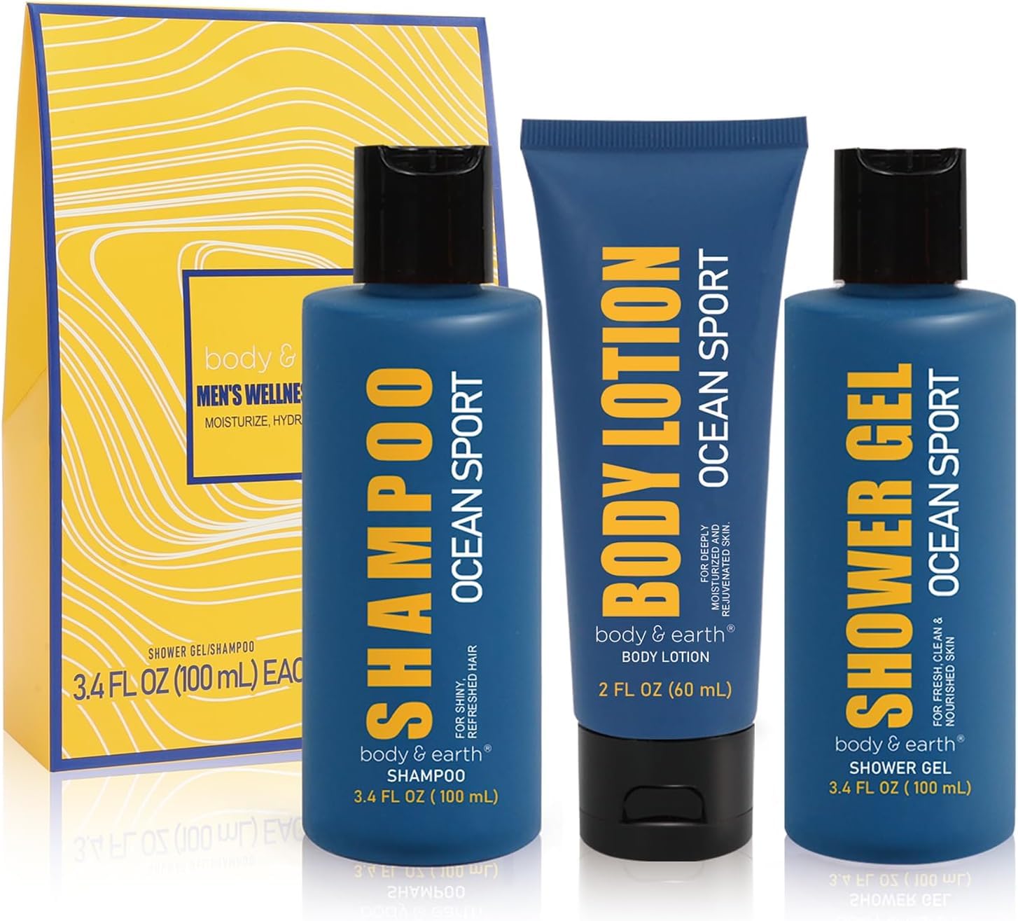Bath and Body Gift Baskets for Men Body & Earth 9Pcs Fresh Citrus Mens Bath Set with Body Lotion, Face Wash, Shower Gel, Bubble Bath, Loofah Gift Set for Men Fathers Day Valentine Gifts Christmas