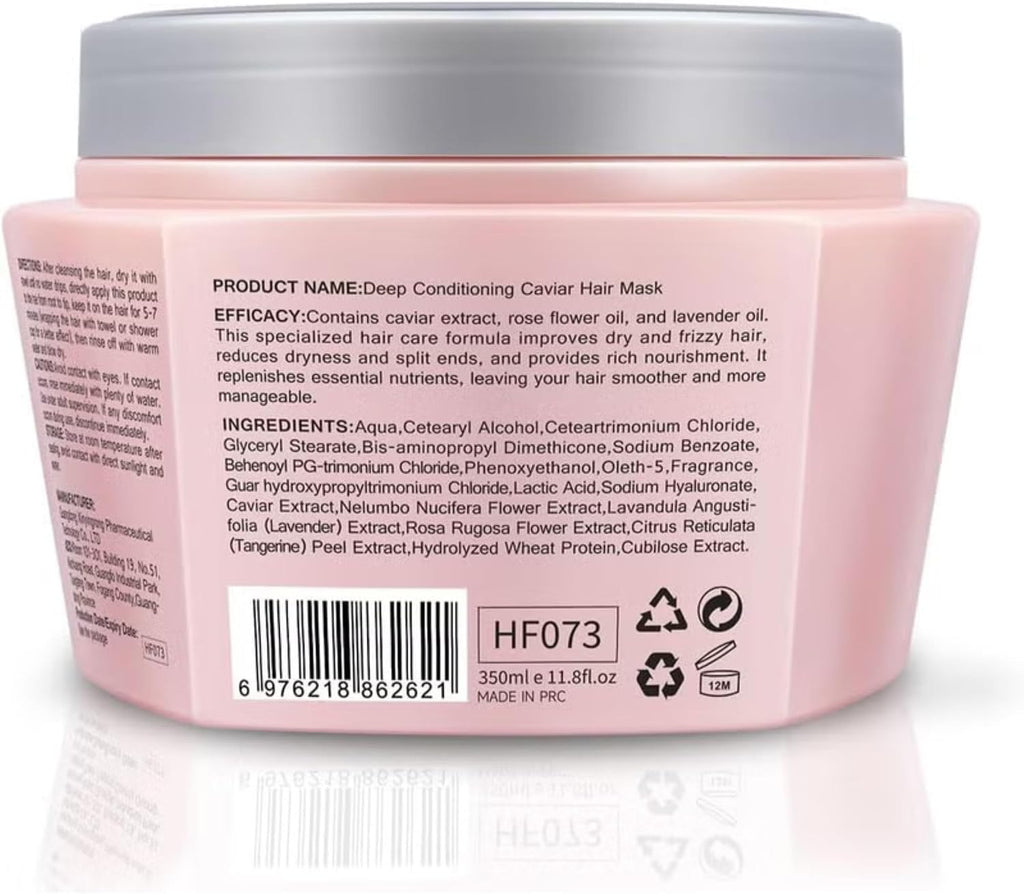 Deep Conditioning Hair Mask 350ml - Caviar & Keratin Hair Repair Treatment for Dry, Frizzy, Damaged Hair - Sulfate Free Moisturising Hair Mask with Botanical Extracts for Softness & Shine