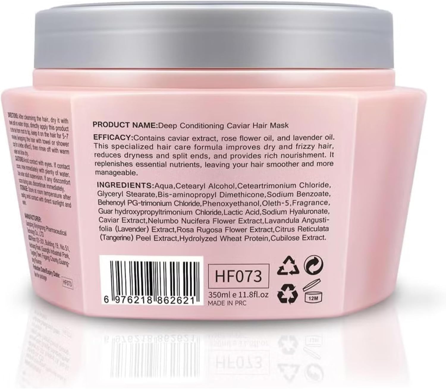 Deep Conditioning Hair Mask 350ml - Caviar & Keratin Hair Repair Treatment for Dry, Frizzy, Damaged Hair - Sulfate Free Moisturising Hair Mask with Botanical Extracts for Softness & Shine