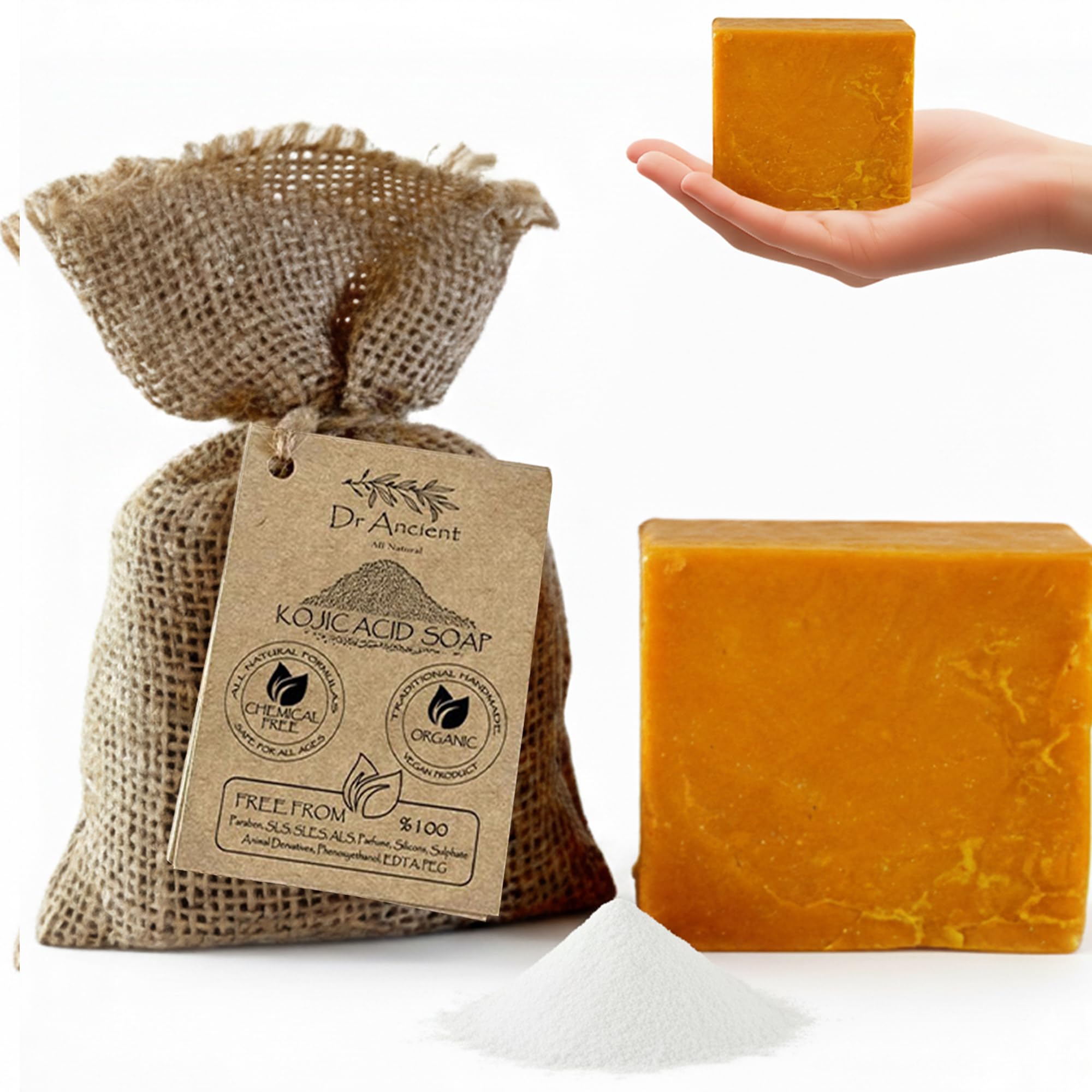 Dr.Ancient Turmeric Soap Bar, Organic Soap Bars Handcrafted the Traditional Way, Natural Chemical-Free, Vegan, Used for Face Wash, Body Wash, and Hand Cleansing, Nourishing & Daily Skincare Routine