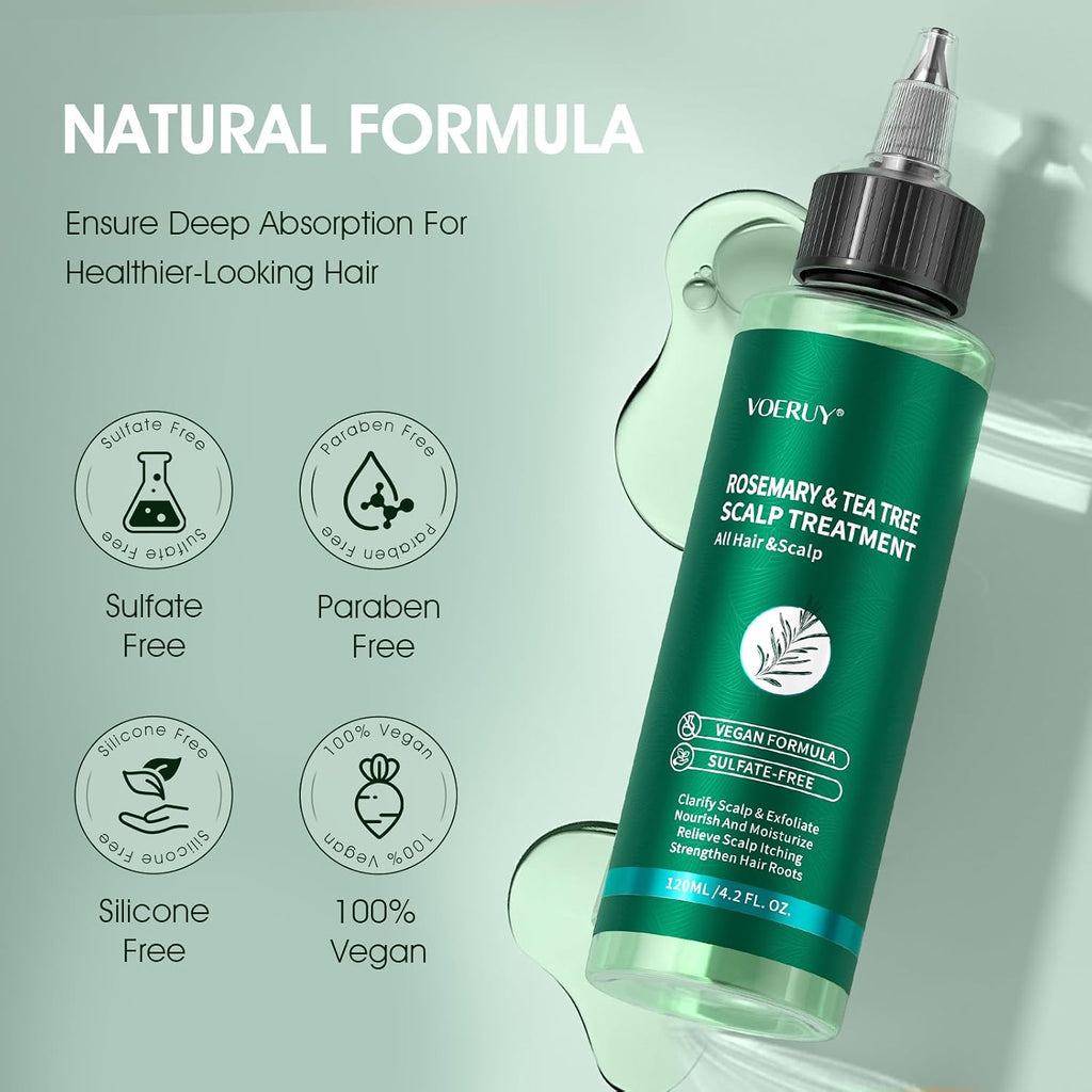 Rosemary & Tea Tree Scalp Treatment, Leave In Scalp Exfoliating, 120 ML | Anti-Dandruff, Dry & Itchy Scalp Relief, Hydrating Scalp Oil, Strengthens Hair Roots, Exfoliating Scalp Treatment