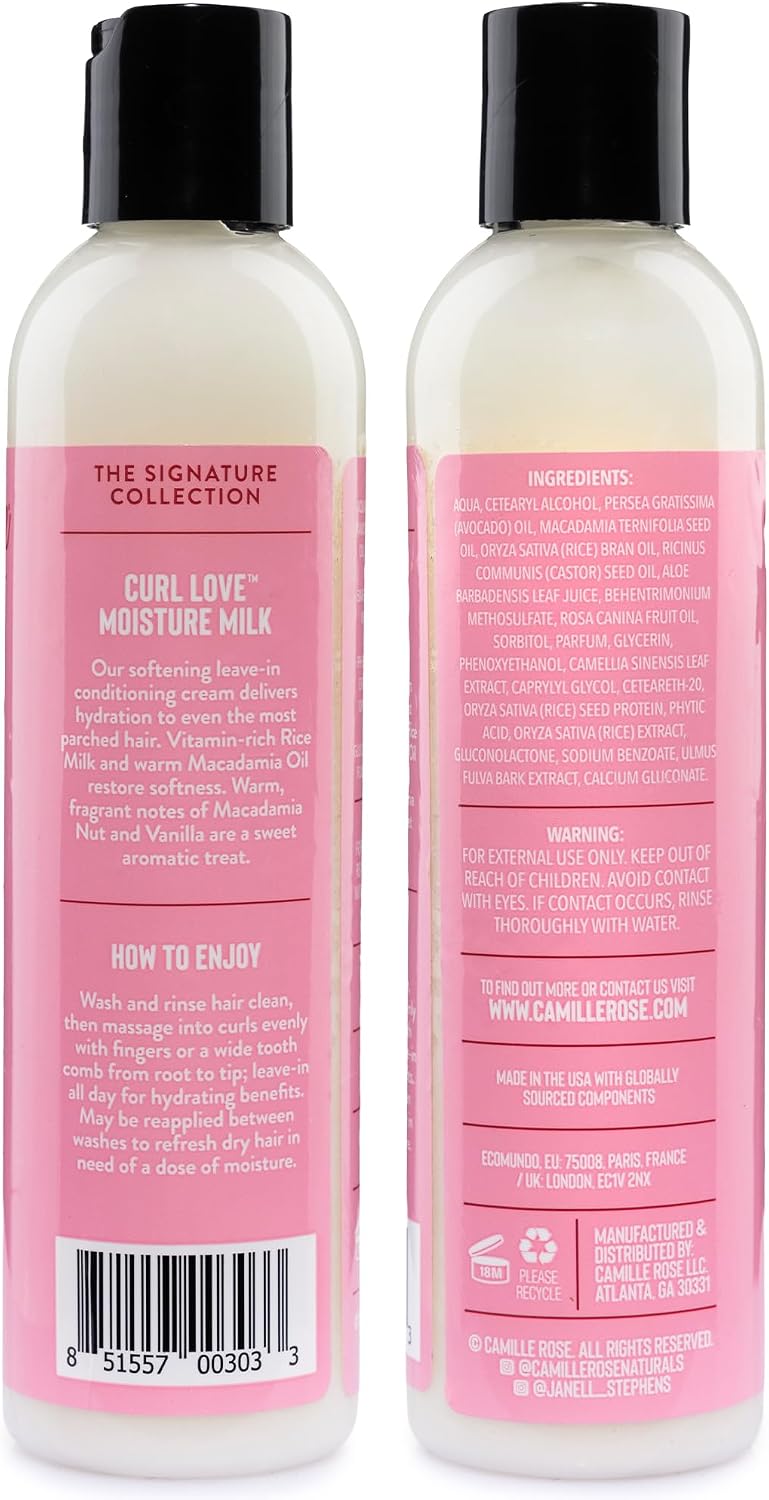 Camille Rose Curl Love Moisture Milk Leave-In Conditioner, 240 ml | Moisturises & Softens Curls, For All Textured Hair, Macadamia Nut & Vanilla, Lightweight Formula, Nourishing Leave-In Cream