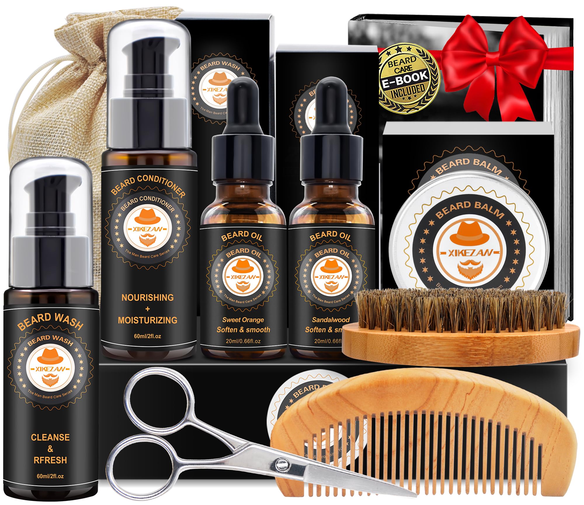 XIKEZAN Beard Grooming Kit for Men Gifts w/Beard Conditioner, 2 Scent Oil, Birthday Christmas Secret Santa Stocking Fillers Gifts for Men Him Dad Husband Boyfriend