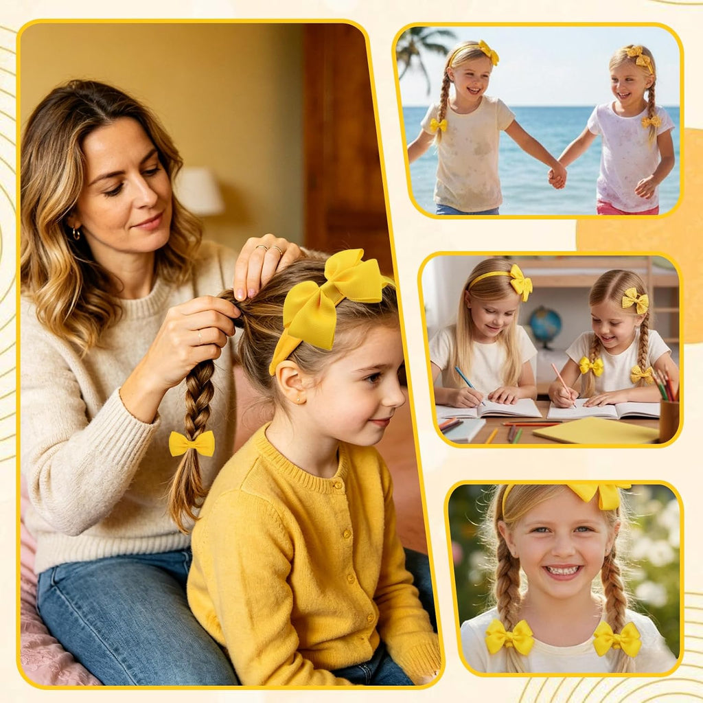 Green Hair Accessories for Girls, 28 Pcs School Hair Accessories Include Bow Hair Clips Headband Hair Bands Ribbon Ponytail Holder, Hair Bows Set for Girls Daily Dress (Available in blue, red yellow, green )
