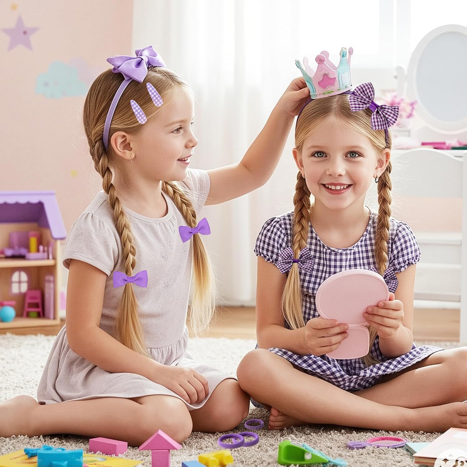 Green Hair Accessories for Girls, 28 Pcs School Hair Accessories Include Bow Hair Clips Headband Hair Bands Ribbon Ponytail Holder, Hair Bows Set for Girls Daily Dress (Available in blue, red yellow, green )