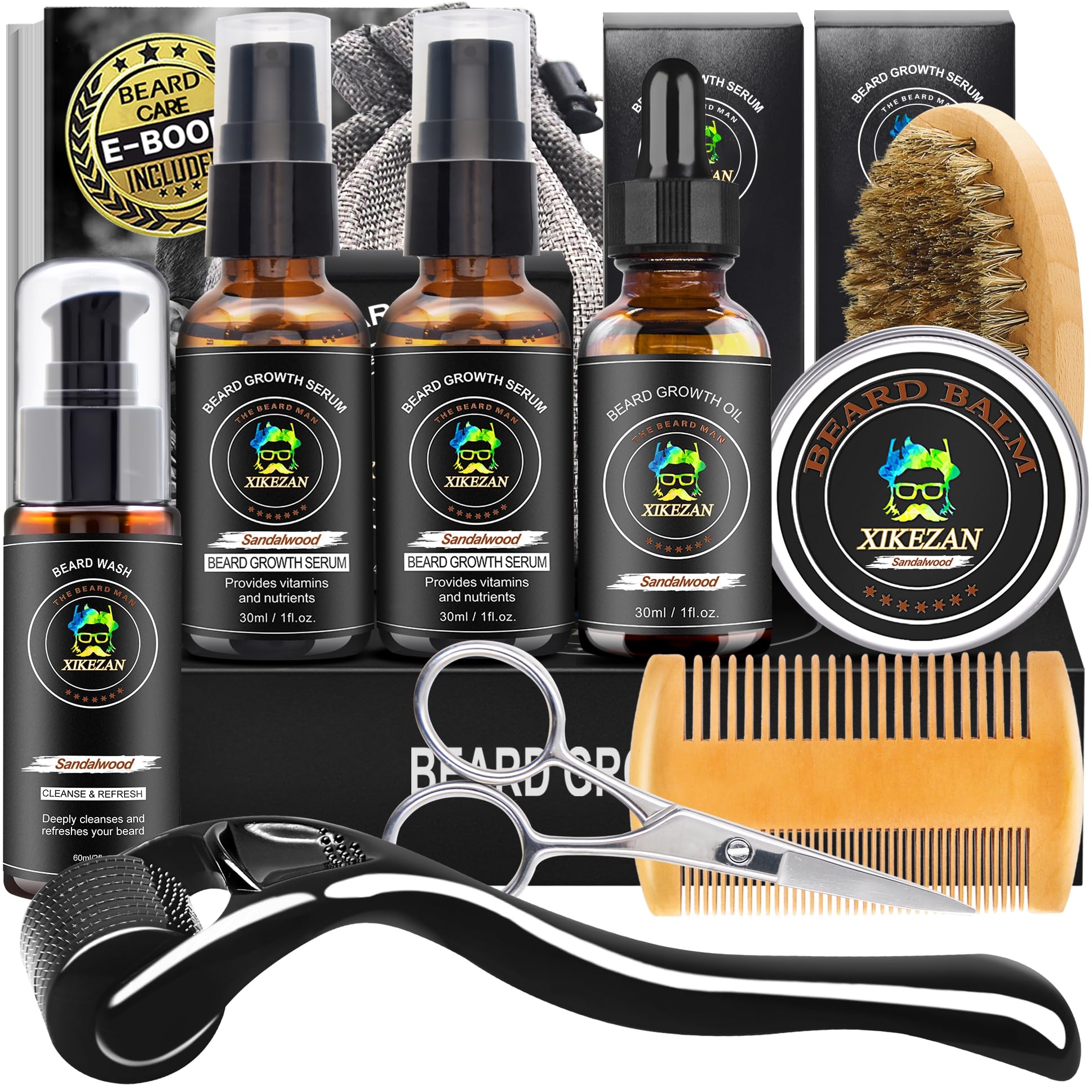 XIKEZAN Beard Grooming Kit for Men Gifts w/Beard Conditioner, 2 Scent Oil, Birthday Christmas Secret Santa Stocking Fillers Gifts for Men Him Dad Husband Boyfriend