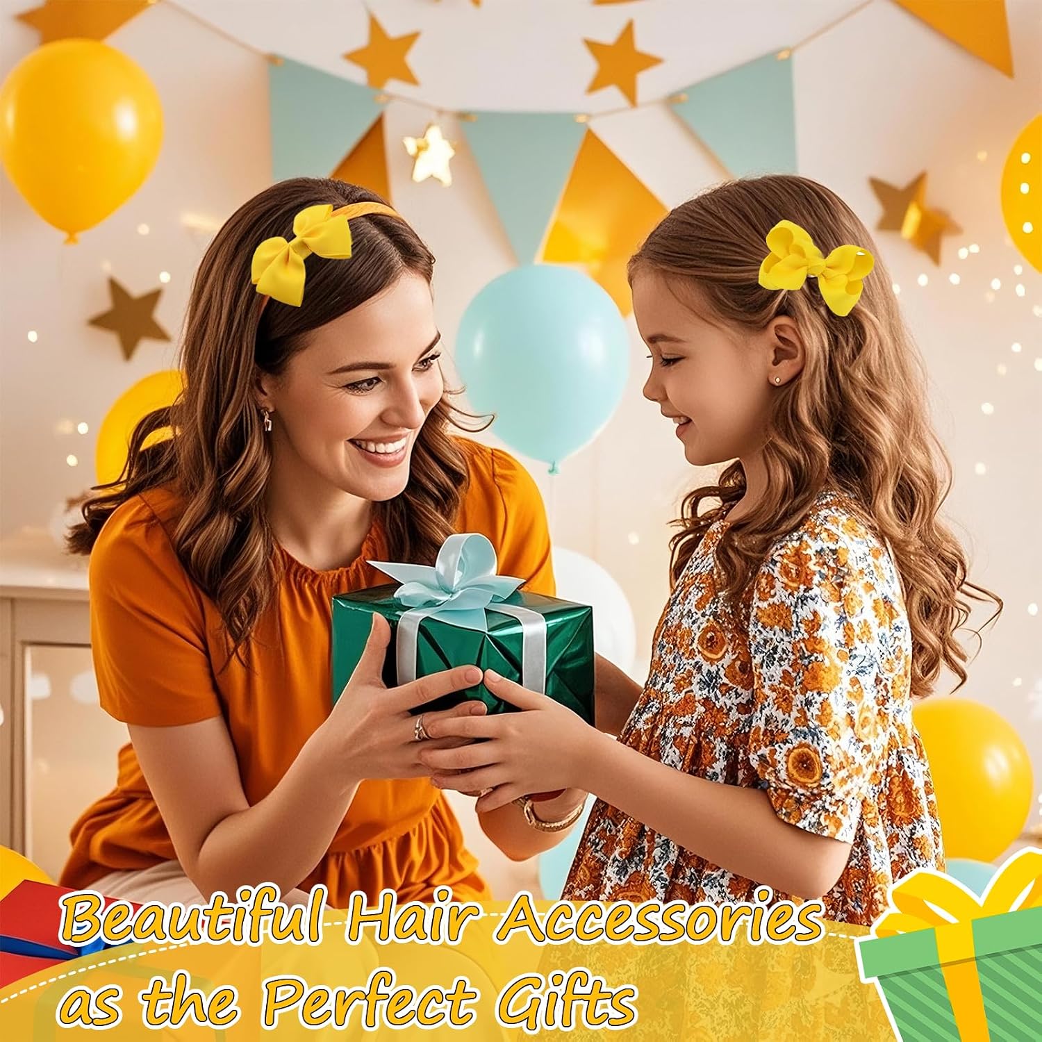 Green Hair Accessories for Girls, 28 Pcs School Hair Accessories Include Bow Hair Clips Headband Hair Bands Ribbon Ponytail Holder, Hair Bows Set for Girls Daily Dress (Available in blue, red yellow, green )