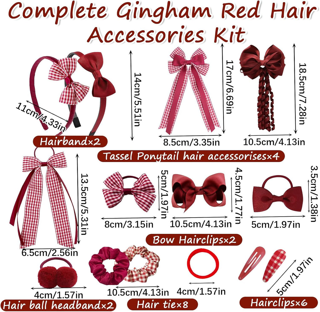 Green Hair Accessories for Girls, 28 Pcs School Hair Accessories Include Bow Hair Clips Headband Hair Bands Ribbon Ponytail Holder, Hair Bows Set for Girls Daily Dress (Available in blue, red yellow, green )