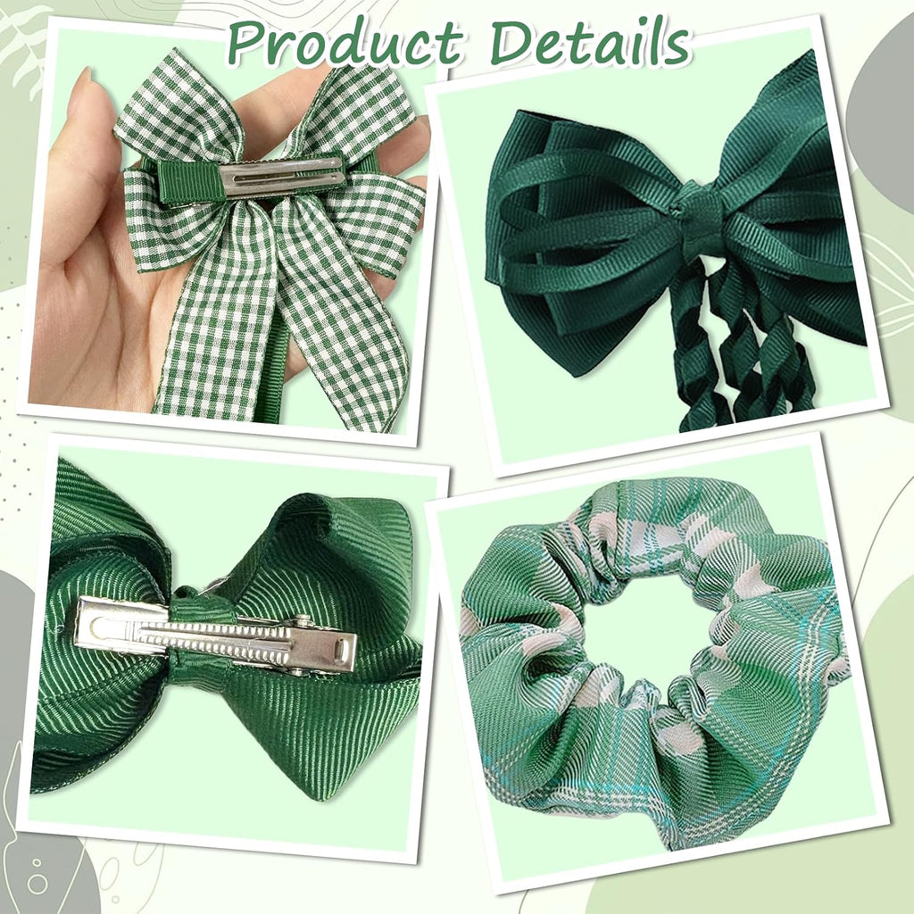 Green Hair Accessories for Girls, 28 Pcs School Hair Accessories Include Bow Hair Clips Headband Hair Bands Ribbon Ponytail Holder, Hair Bows Set for Girls Daily Dress (Available in blue, red yellow, green )
