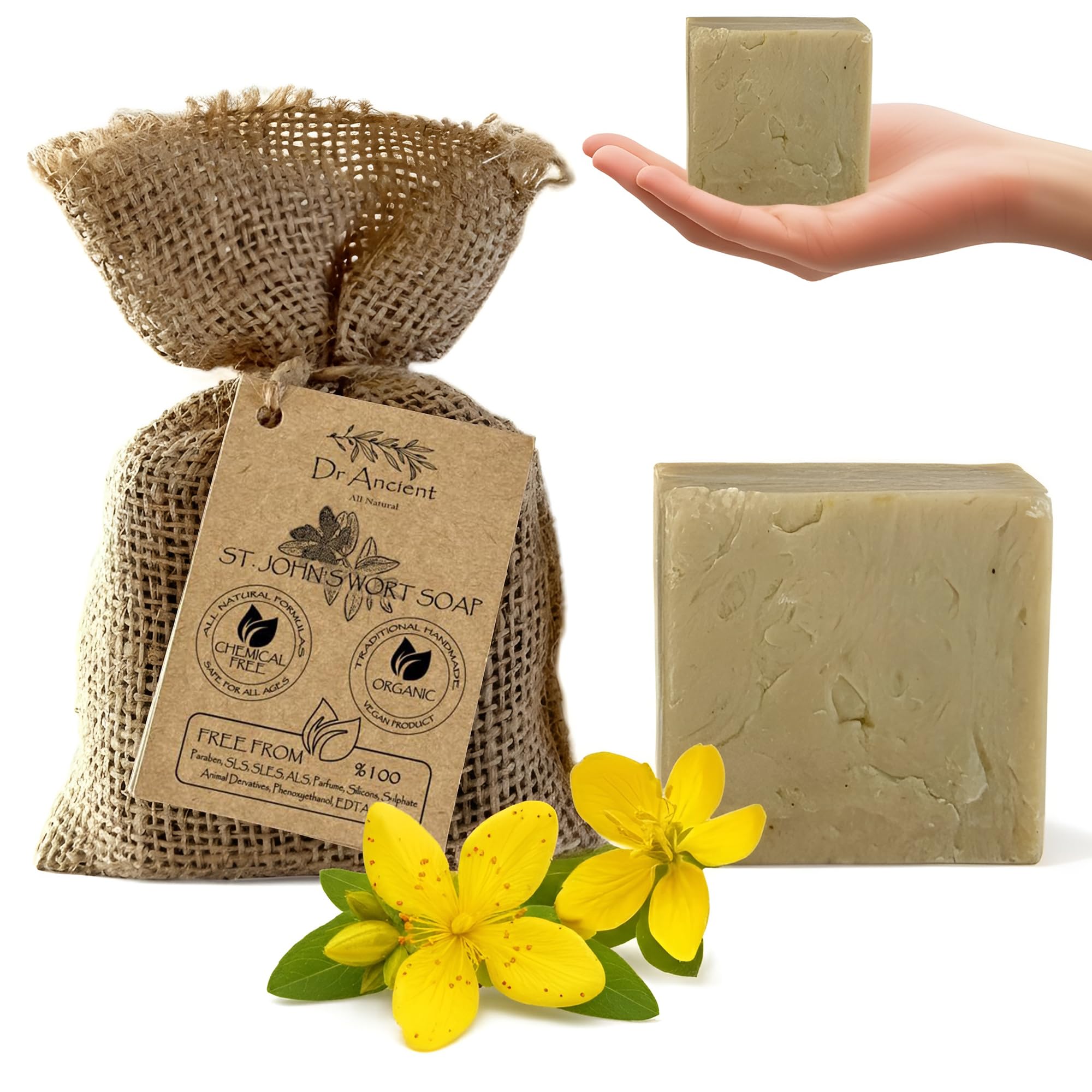 Dr.Ancient Turmeric Soap Bar, Organic Soap Bars Handcrafted the Traditional Way, Natural Chemical-Free, Vegan, Used for Face Wash, Body Wash, and Hand Cleansing, Nourishing & Daily Skincare Routine