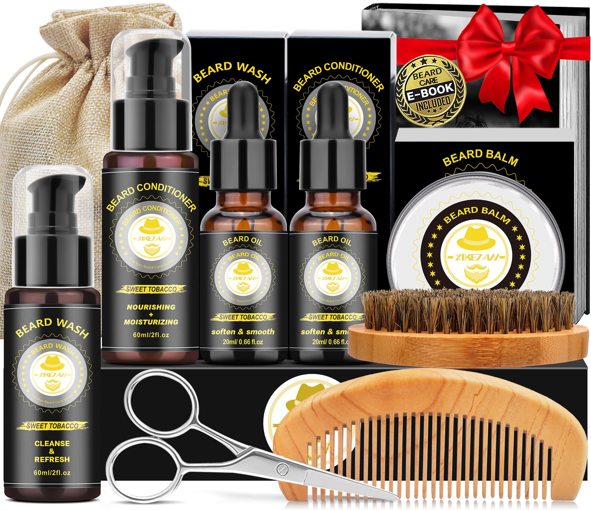 XIKEZAN Beard Grooming Kit for Men Gifts w/Beard Conditioner, 2 Scent Oil, Birthday Christmas Secret Santa Stocking Fillers Gifts for Men Him Dad Husband Boyfriend