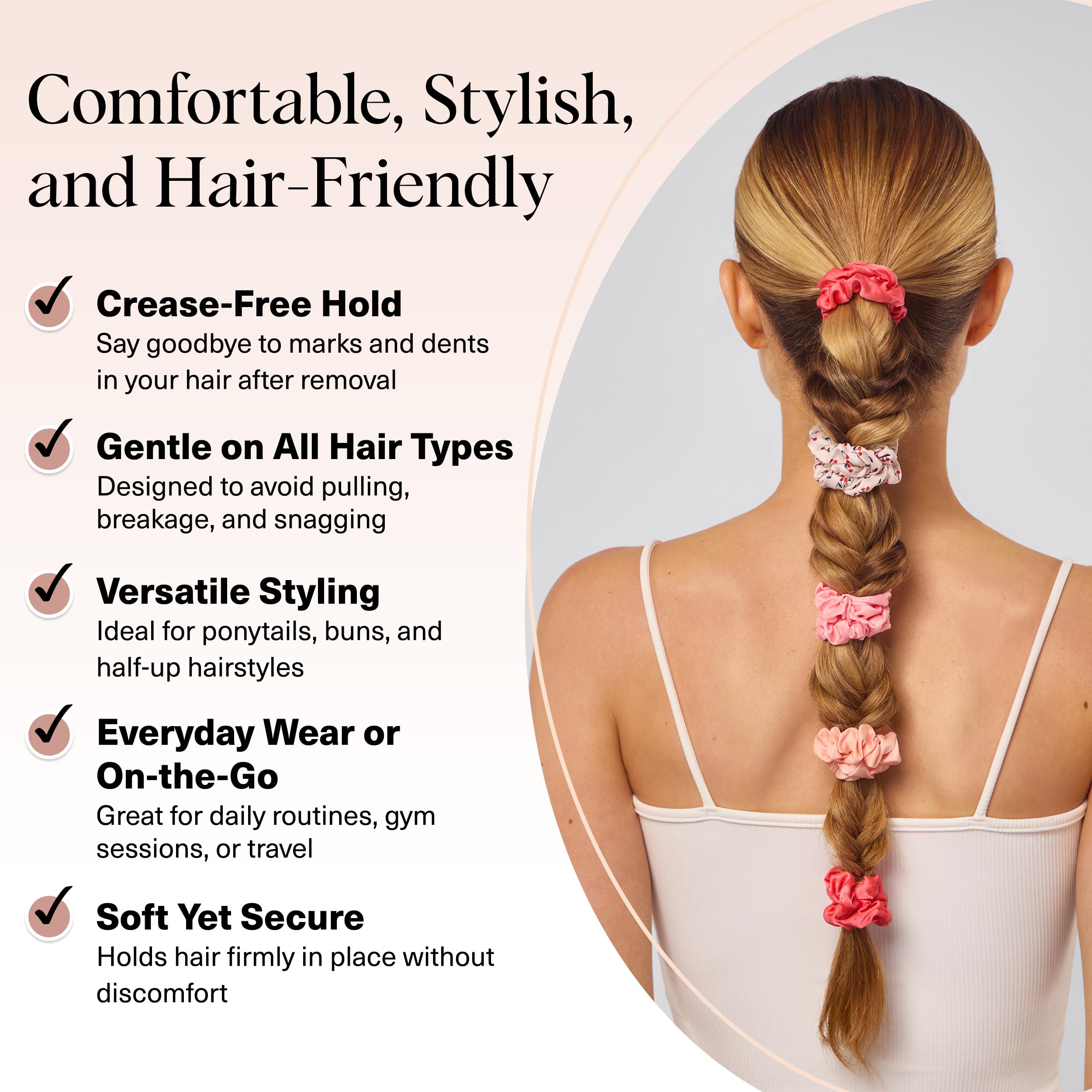 Kitsch Satin Scrunchies for Women - No Crease Hair Ties for Girls | Scrunchies For All Hair Types and Textures, Perfect for Day or Night | Ideal Gifts for Women - 6 Pcs, Terracotta
