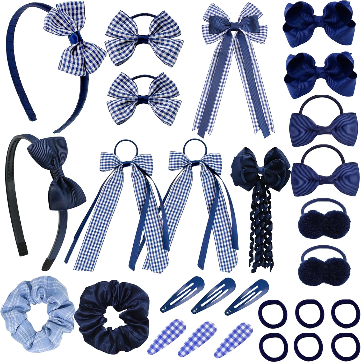 Green Hair Accessories for Girls, 28 Pcs School Hair Accessories Include Bow Hair Clips Headband Hair Bands Ribbon Ponytail Holder, Hair Bows Set for Girls Daily Dress (Available in blue, red yellow, green )