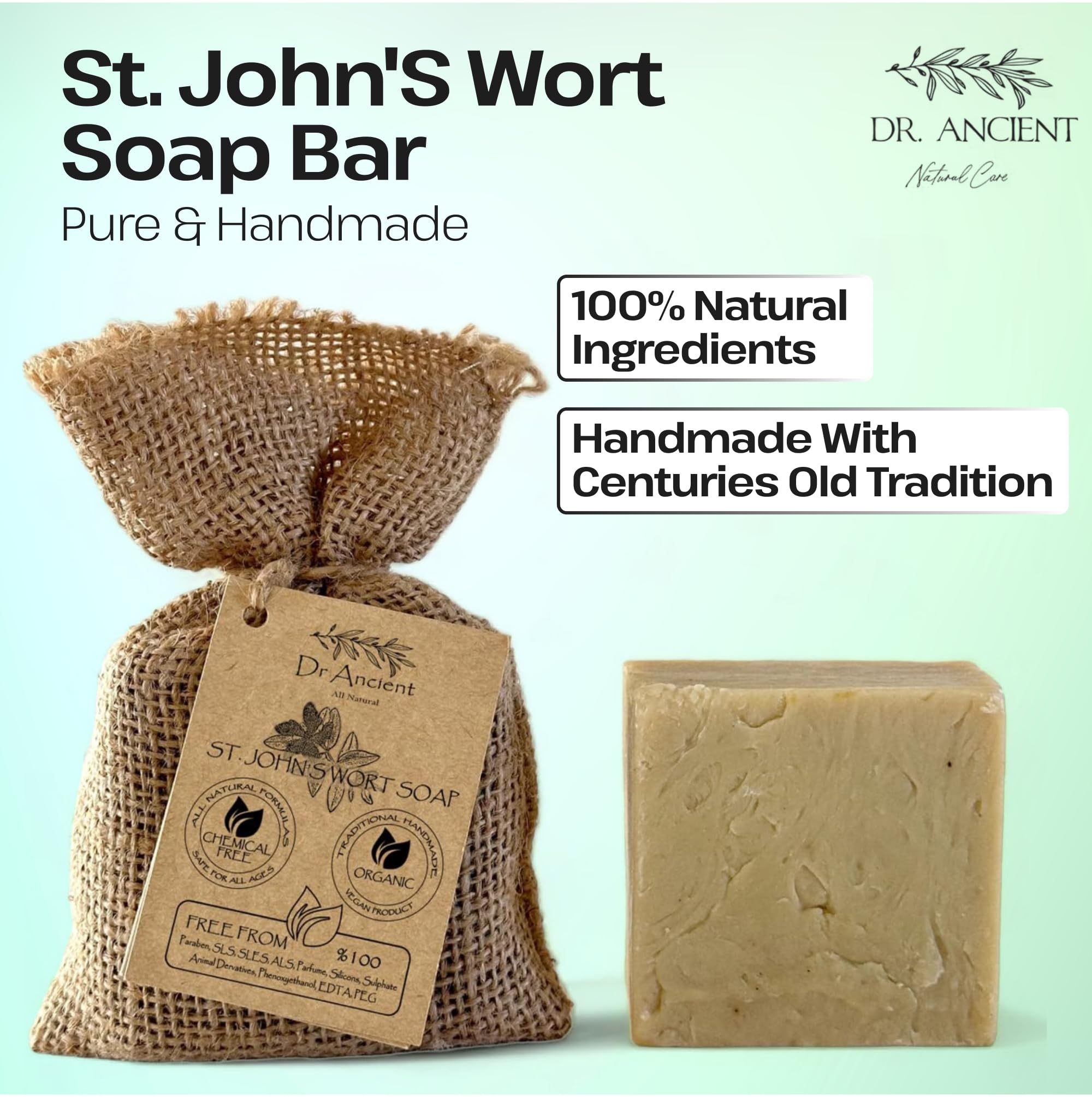 Dr.Ancient Turmeric Soap Bar, Organic Soap Bars Handcrafted the Traditional Way, Natural Chemical-Free, Vegan, Used for Face Wash, Body Wash, and Hand Cleansing, Nourishing & Daily Skincare Routine