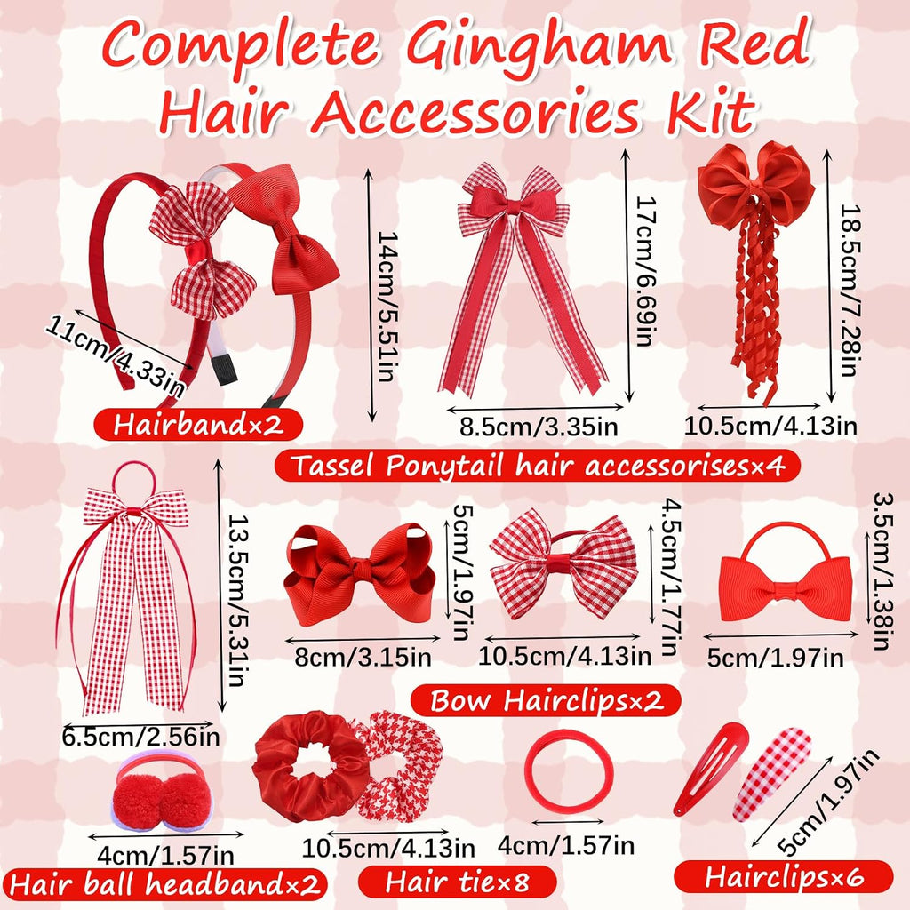 Green Hair Accessories for Girls, 28 Pcs School Hair Accessories Include Bow Hair Clips Headband Hair Bands Ribbon Ponytail Holder, Hair Bows Set for Girls Daily Dress (Available in blue, red yellow, green )