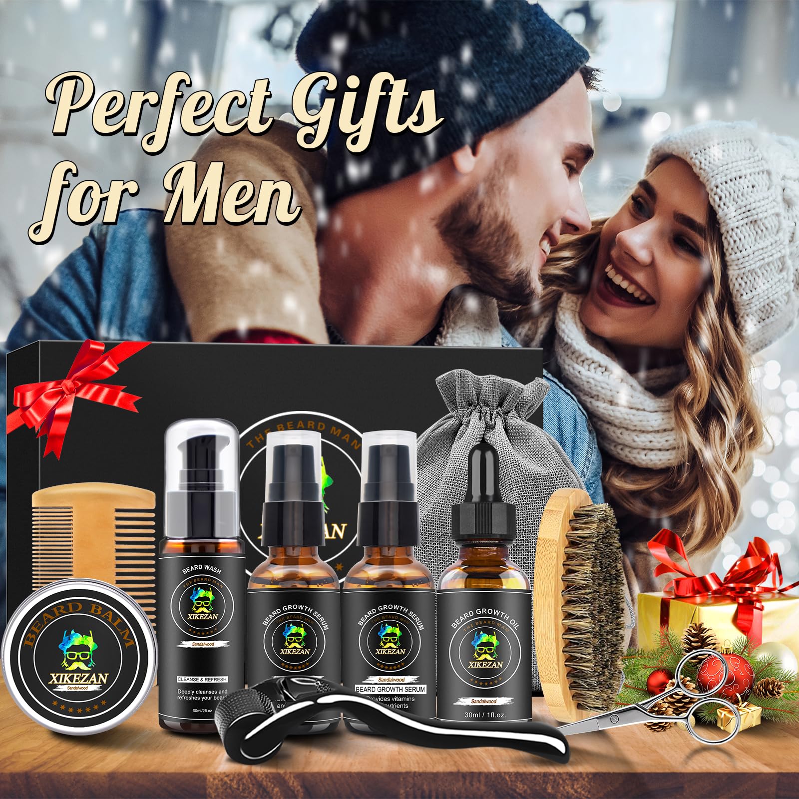XIKEZAN Beard Grooming Kit for Men Gifts w/Beard Conditioner, 2 Scent Oil, Birthday Christmas Secret Santa Stocking Fillers Gifts for Men Him Dad Husband Boyfriend