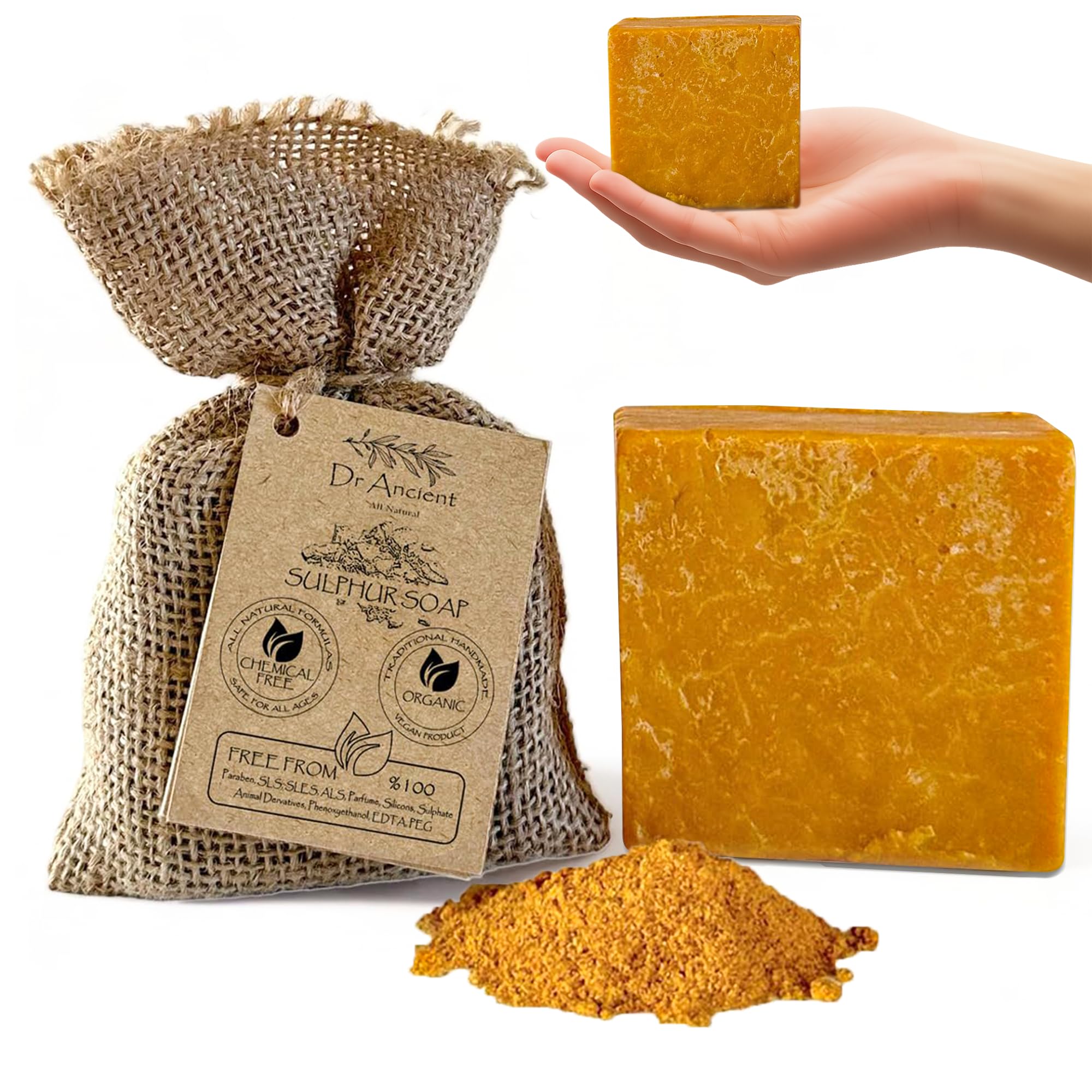 Dr.Ancient Turmeric Soap Bar, Organic Soap Bars Handcrafted the Traditional Way, Natural Chemical-Free, Vegan, Used for Face Wash, Body Wash, and Hand Cleansing, Nourishing & Daily Skincare Routine