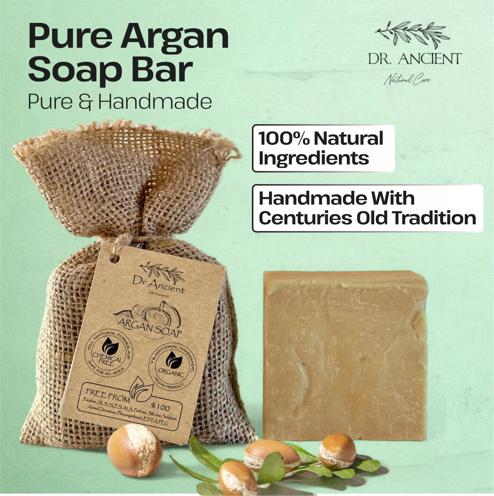Dr.Ancient Turmeric Soap Bar, Organic Soap Bars Handcrafted the Traditional Way, Natural Chemical-Free, Vegan, Used for Face Wash, Body Wash, and Hand Cleansing, Nourishing & Daily Skincare Routine