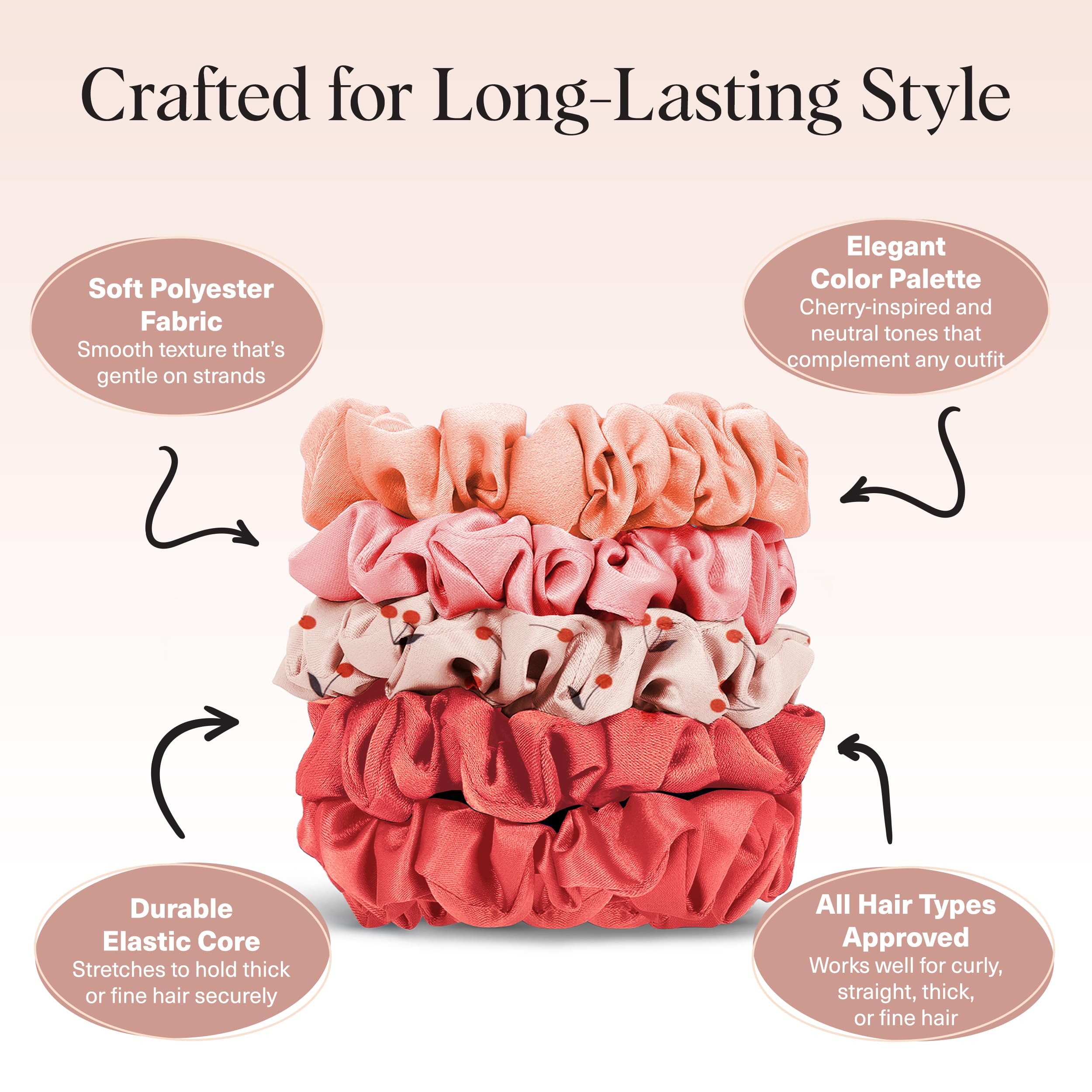Kitsch Satin Scrunchies for Women - No Crease Hair Ties for Girls | Scrunchies For All Hair Types and Textures, Perfect for Day or Night | Ideal Gifts for Women - 6 Pcs, Terracotta
