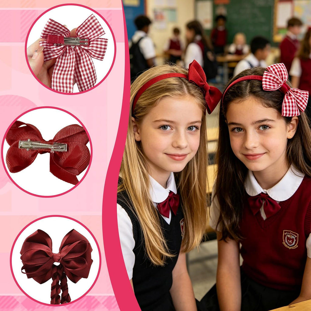Green Hair Accessories for Girls, 28 Pcs School Hair Accessories Include Bow Hair Clips Headband Hair Bands Ribbon Ponytail Holder, Hair Bows Set for Girls Daily Dress (Available in blue, red yellow, green )