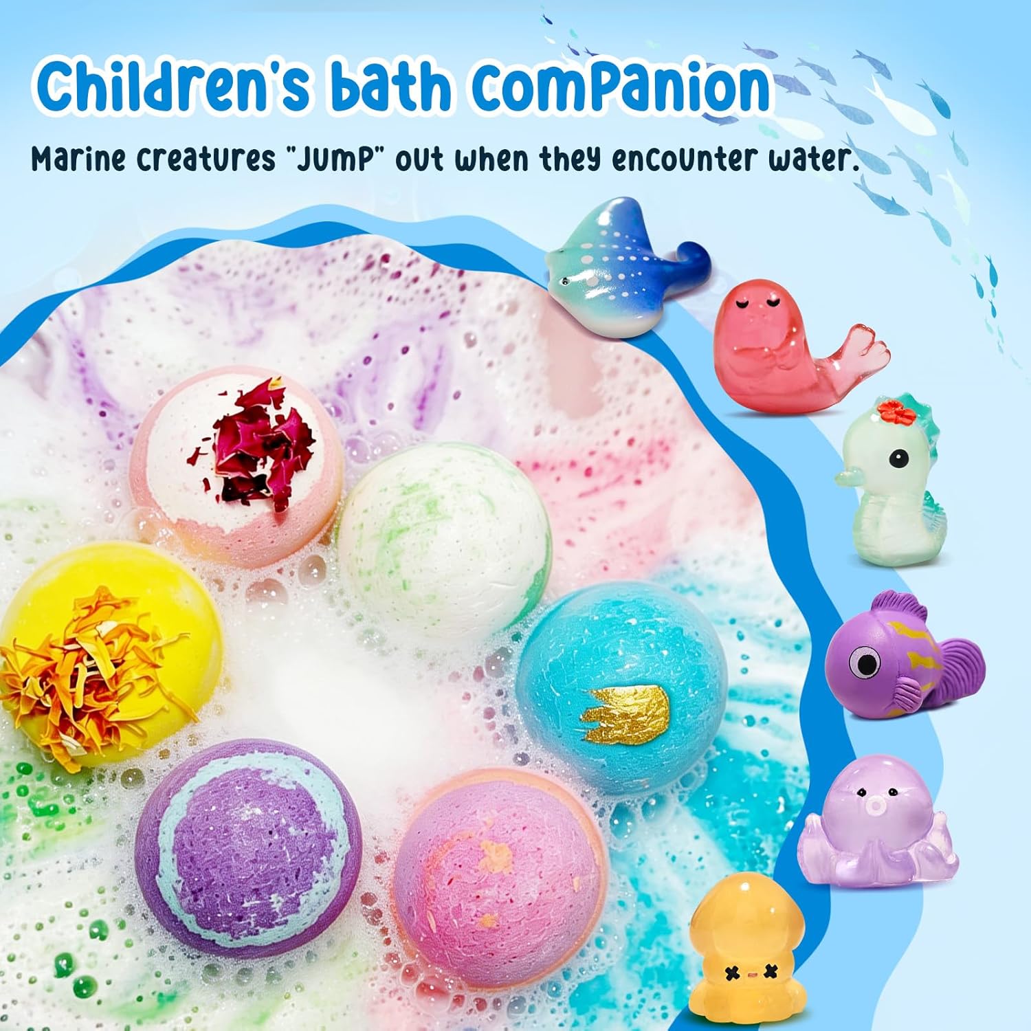 Kids Bath Bombs – Fizzy Bath Bubbles with Cocoa & Shea Butter – Surprise Bath Bombs for Kids Gentle on Delicate Skin – Colourful Bathtime Fun for Children – Ideal Gift for Boys & Girls – 6 Pack