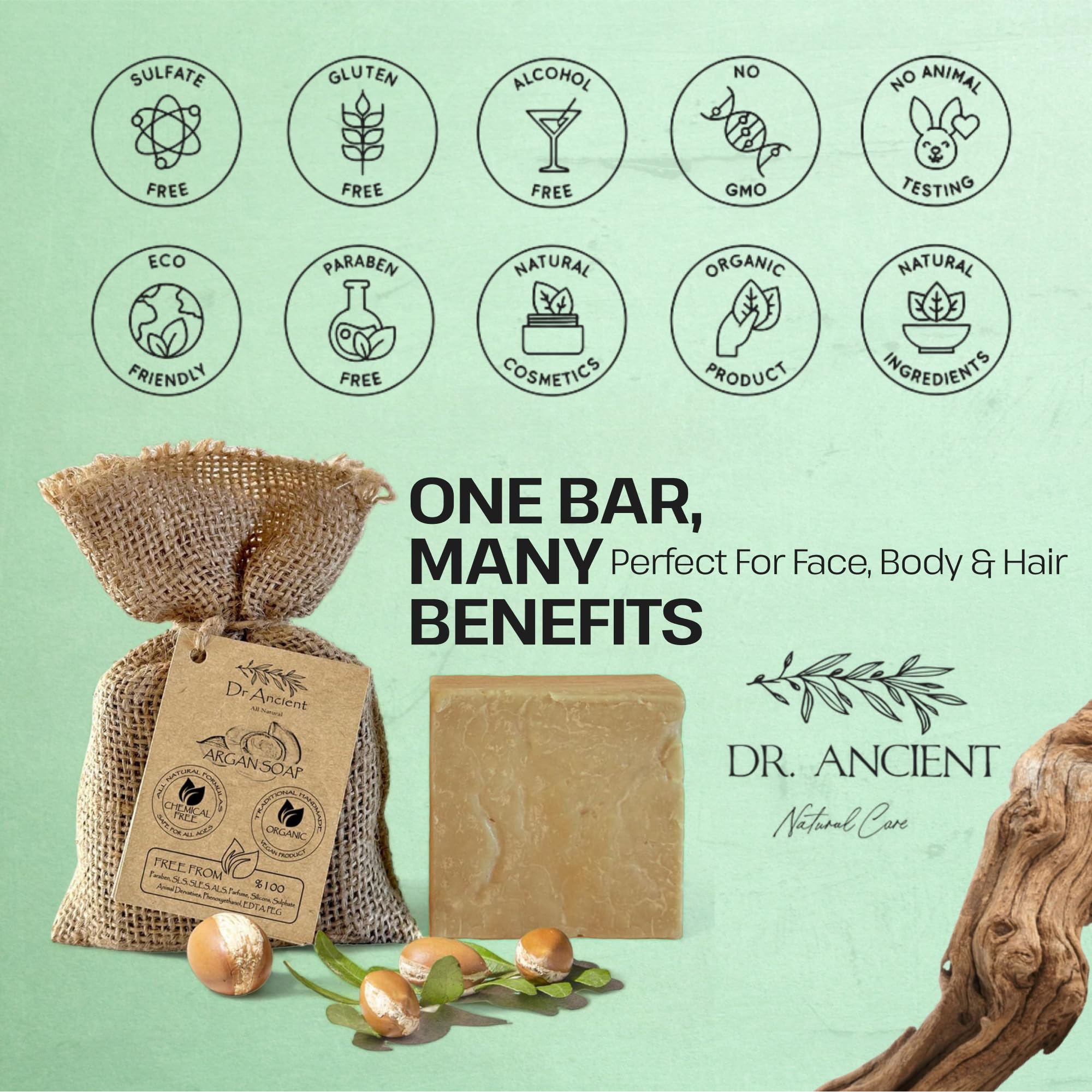 Dr.Ancient Turmeric Soap Bar, Organic Soap Bars Handcrafted the Traditional Way, Natural Chemical-Free, Vegan, Used for Face Wash, Body Wash, and Hand Cleansing, Nourishing & Daily Skincare Routine