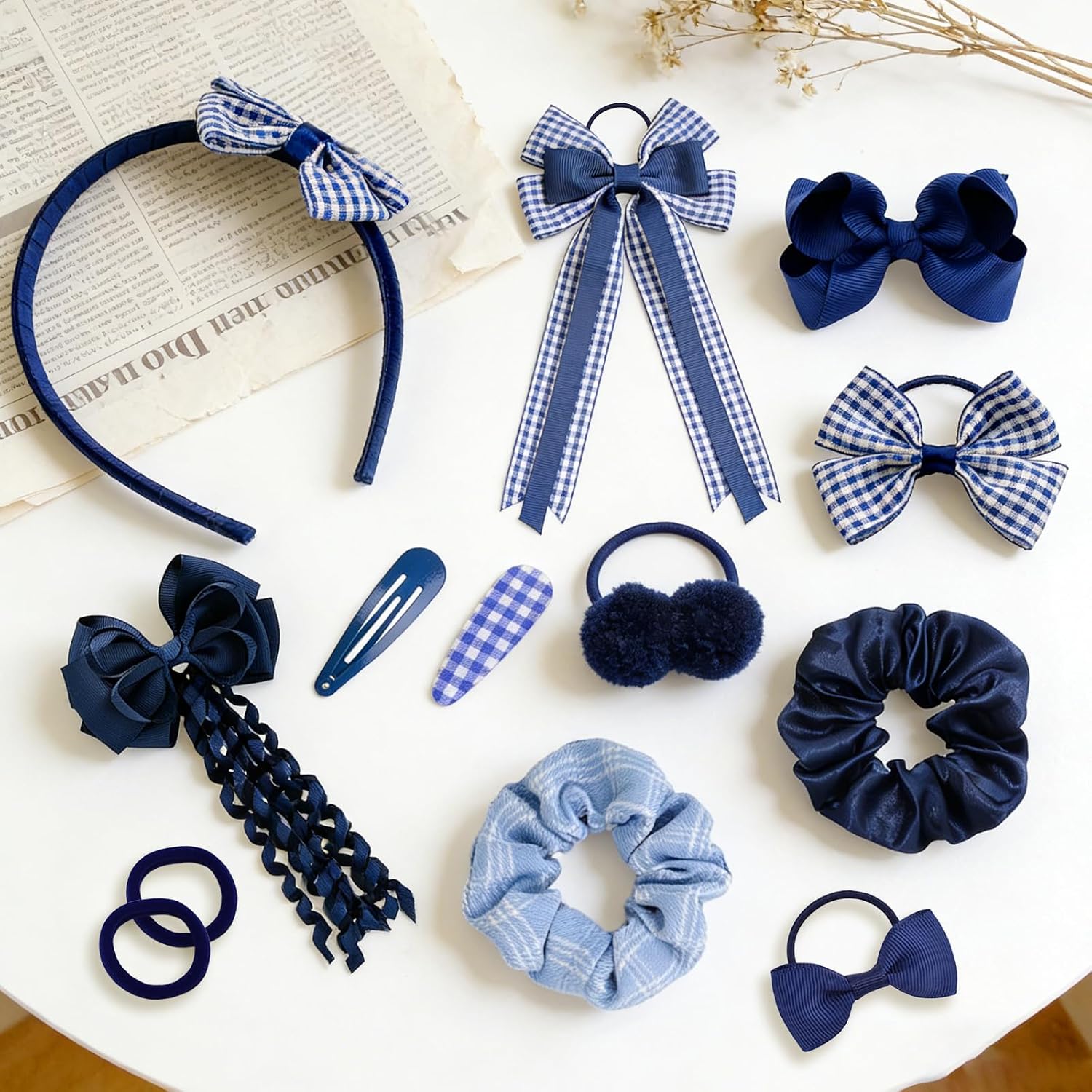 Green Hair Accessories for Girls, 28 Pcs School Hair Accessories Include Bow Hair Clips Headband Hair Bands Ribbon Ponytail Holder, Hair Bows Set for Girls Daily Dress (Available in blue, red yellow, green )