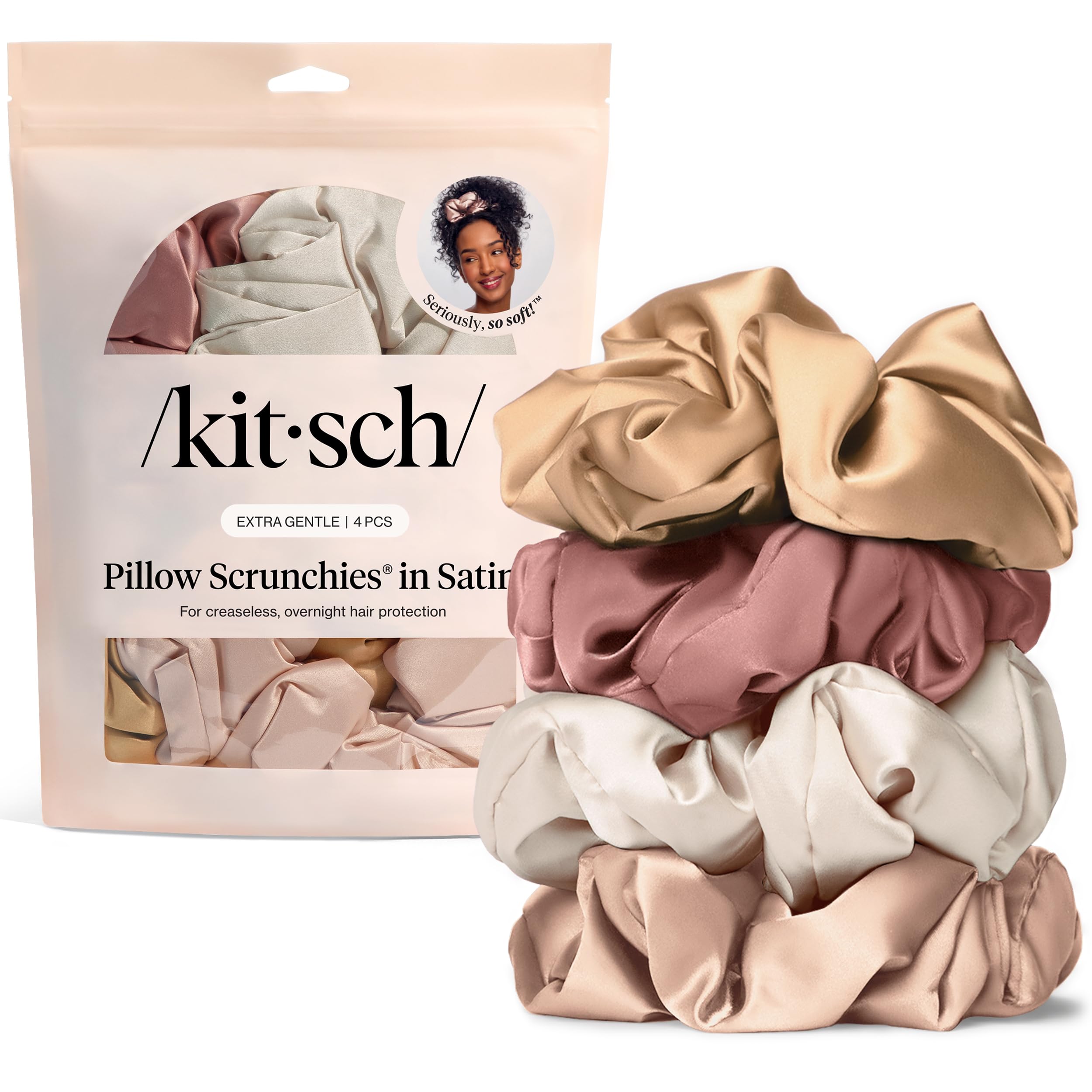 Kitsch Satin Scrunchies for Women - No Crease Hair Ties for Girls | Scrunchies For All Hair Types and Textures, Perfect for Day or Night | Ideal Gifts for Women - 6 Pcs, Terracotta
