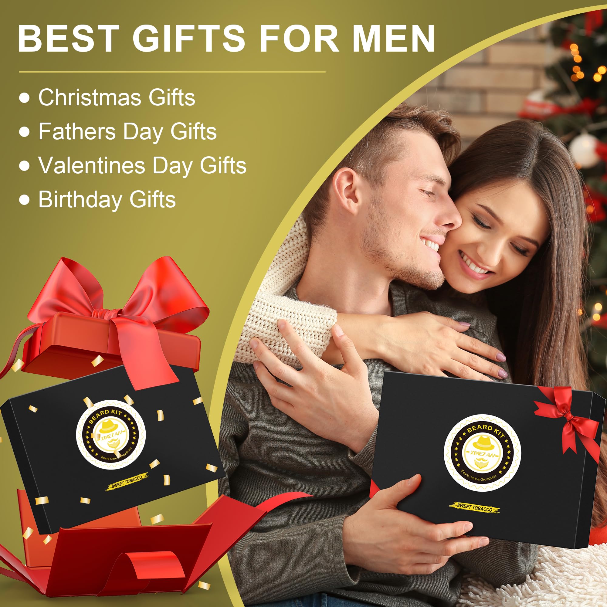 XIKEZAN Beard Grooming Kit for Men Gifts w/Beard Conditioner, 2 Scent Oil, Birthday Christmas Secret Santa Stocking Fillers Gifts for Men Him Dad Husband Boyfriend