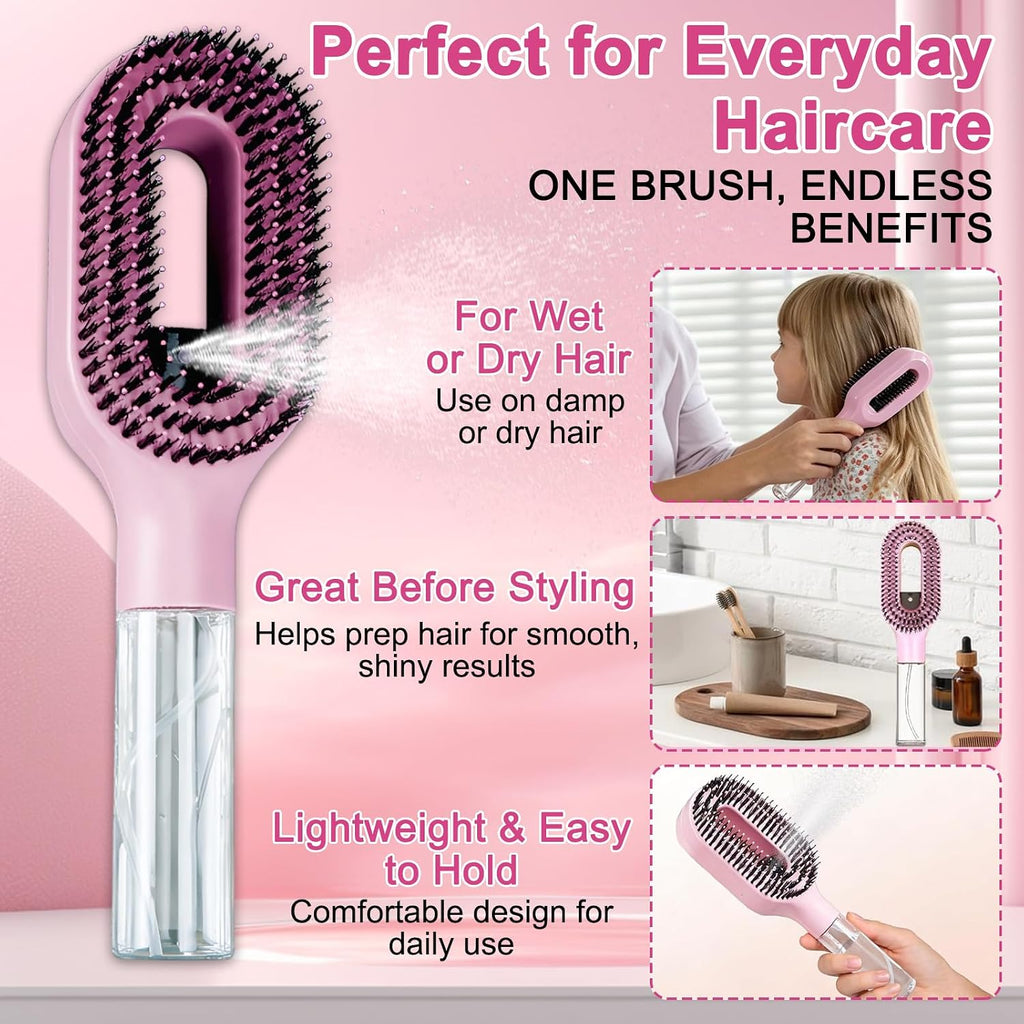 Spray Hair Brush 2-In-1 Mist Hairbrush Spray Massage Comb | Steam Hairbrush with Water Spray Portable Clean Wet & Dry Anti Frizz Detangling for Curly Wavy Straight Hairs