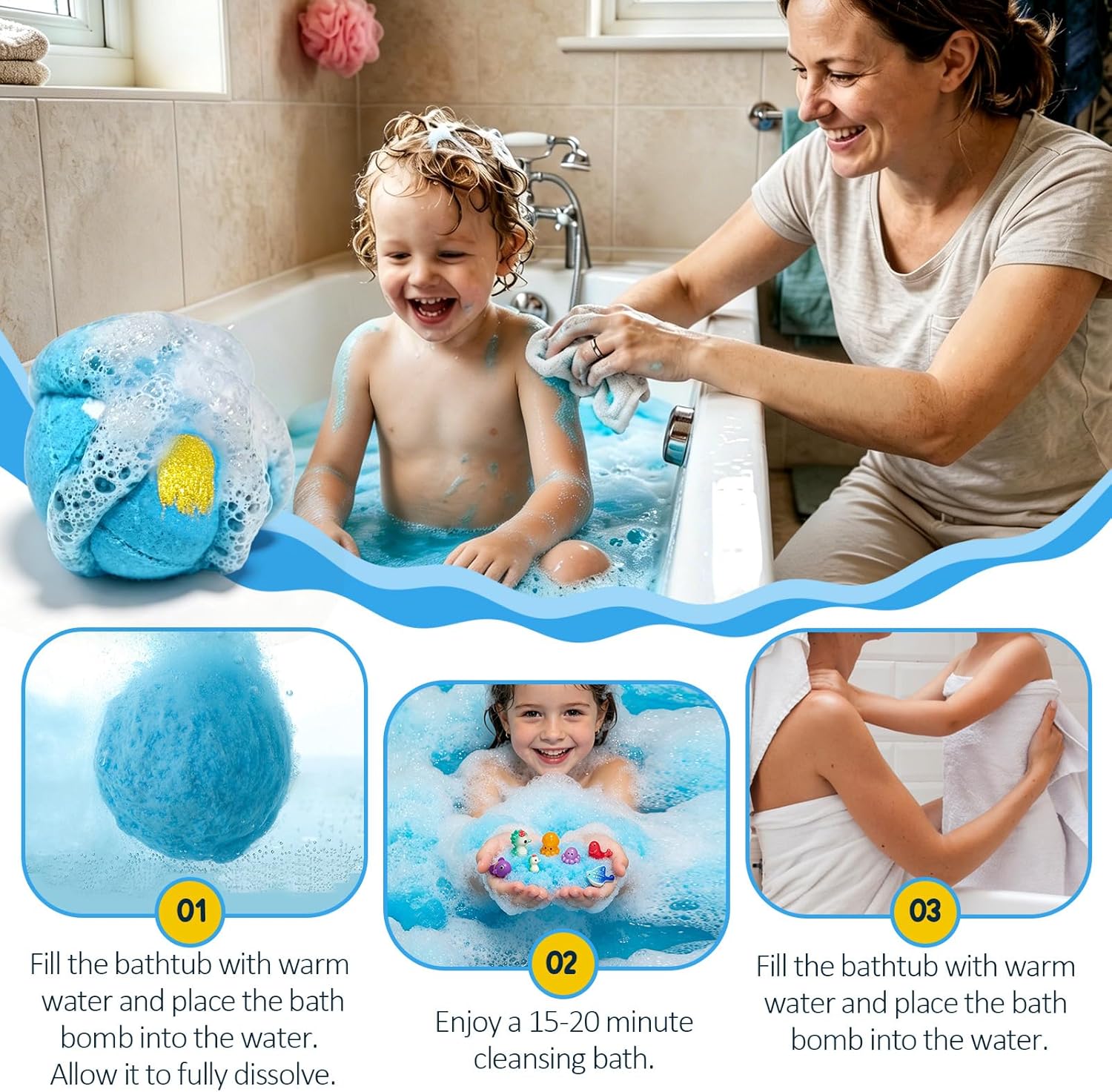 Kids Bath Bombs – Fizzy Bath Bubbles with Cocoa & Shea Butter – Surprise Bath Bombs for Kids Gentle on Delicate Skin – Colourful Bathtime Fun for Children – Ideal Gift for Boys & Girls – 6 Pack