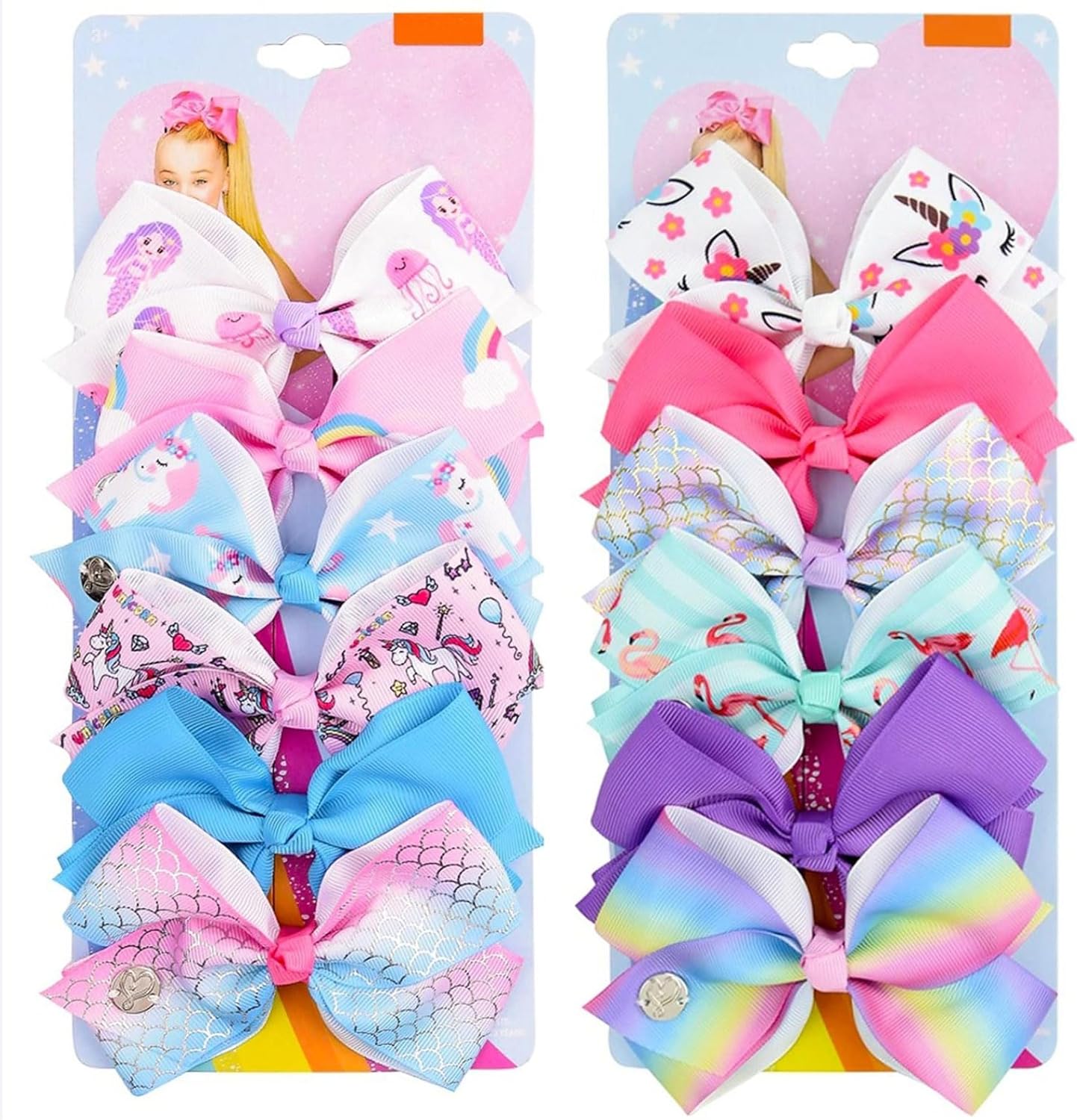 LABOTA 12pcs Hair Bows,Siwa Bows Alligator Clips 5 Inches Mermaid Unicorn Rainbow Alligator Clips Grosgrain Ribbon Hair Barrettes for Toddler Teens Kids Girls Birthday Gift Holiday Present